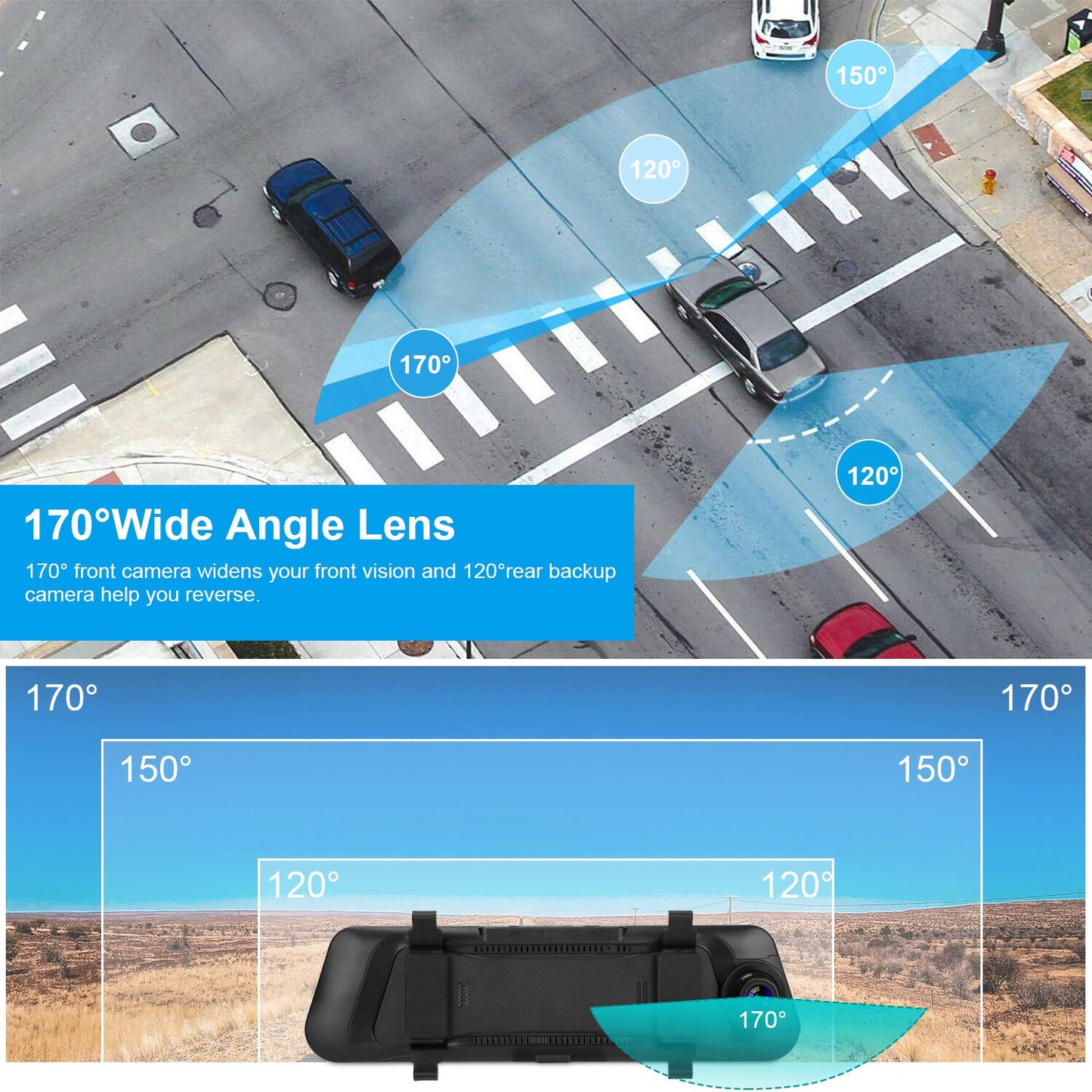 FHD 1080P Car DVR Dash Camera 9.66In Vehicle Driving Recorder w/ G Sensor Parking Monitoring