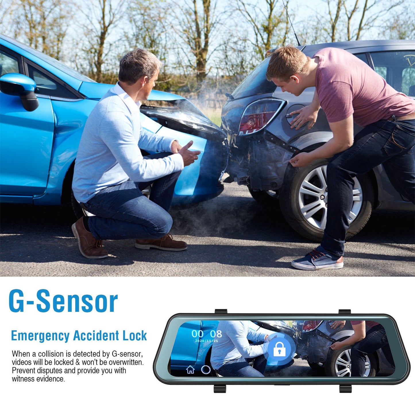 FHD 1080P Car DVR Dash Camera 9.66In Vehicle Driving Recorder w/ G Sensor Parking Monitoring
