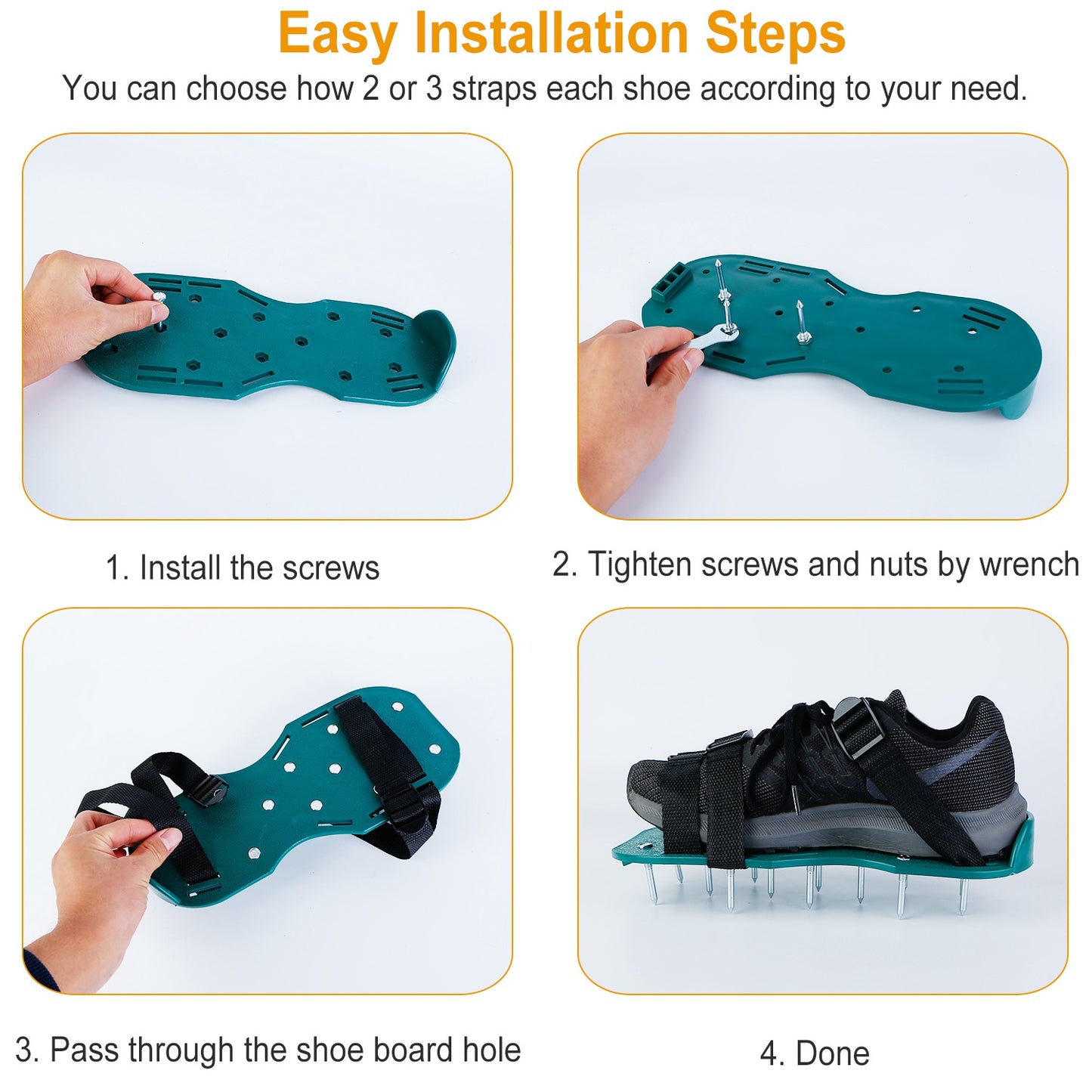 1Pair Lawn Aerator Shoes Grass Aerating Spike Sandal Heavy Duty Aerator Shoes w/ Adjustable Straps for Lawn Garden