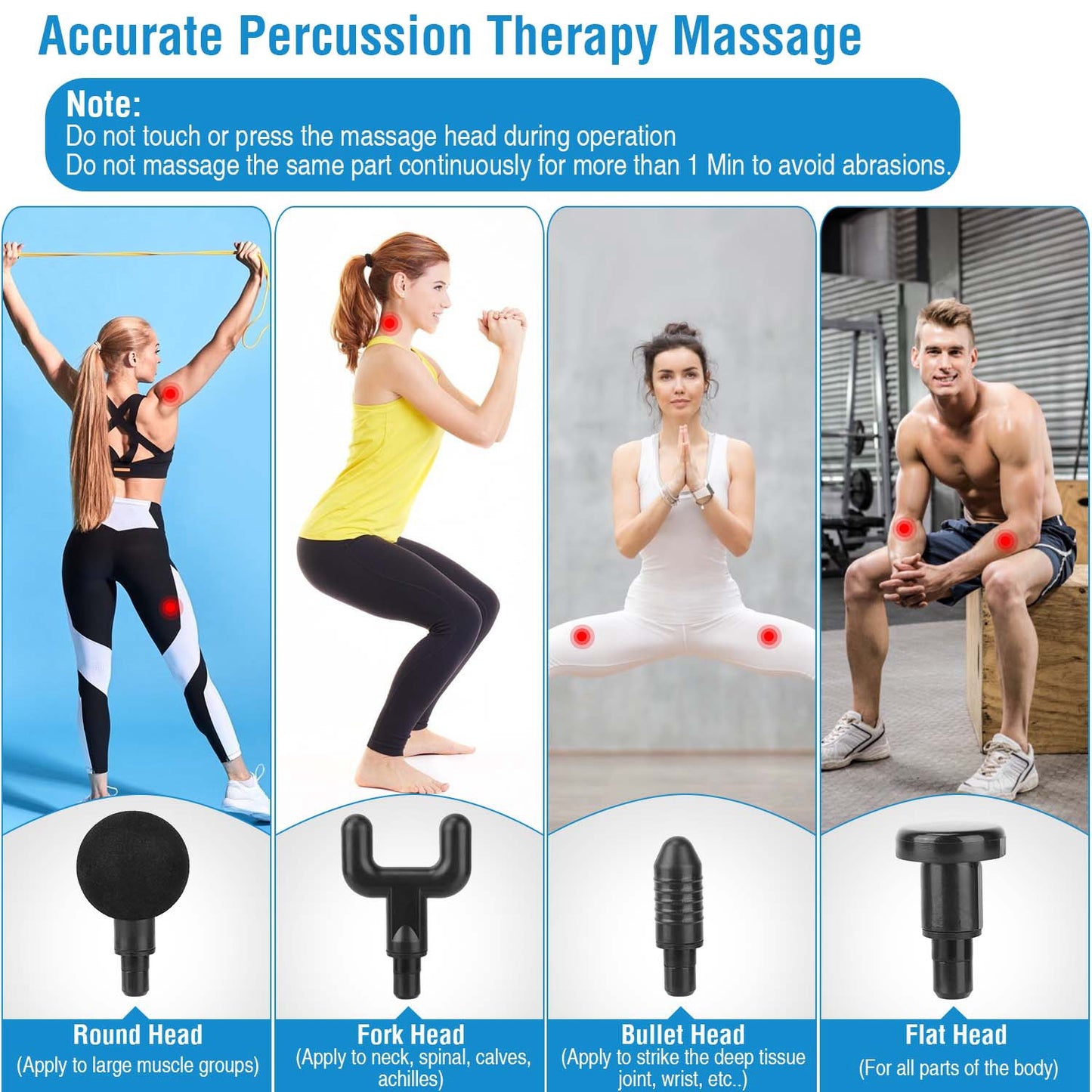 Percussion Massage Gun Rechargeable Deep Tissue Vibration Massager Handheld Leg Body Cordless Massager 4 Interchangeable Head 6 Intensity