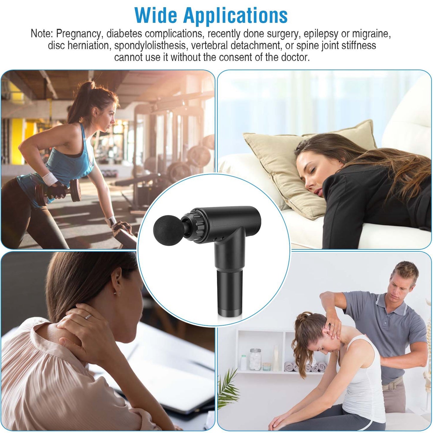 Percussion Massage Gun Rechargeable Deep Tissue Vibration Massager Handheld Leg Body Cordless Massager 4 Interchangeable Head 6 Intensity