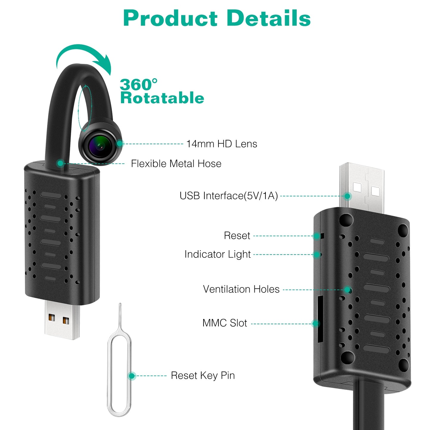 1080P HD Mini USB IP Camera Motion Detection Loop Recording WiFi Camcorder Audio Record Surveillance Cam APP Remote Control