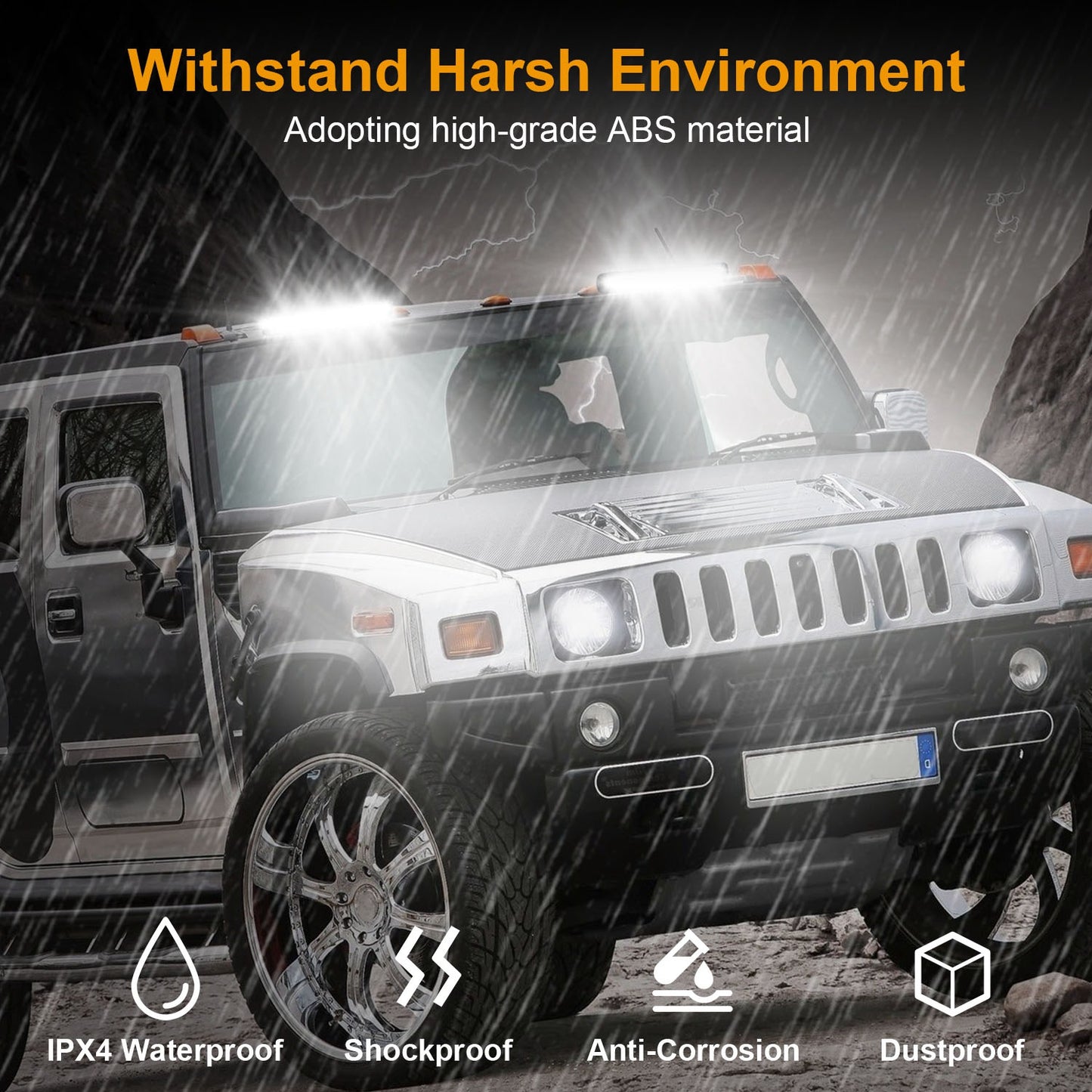 2Pcs LED White Light Bar 72W IPX4 Waterproof Work Light Pods Emergency Warning Light Bar w/ Flashing Cycling Lighting Mode for Car