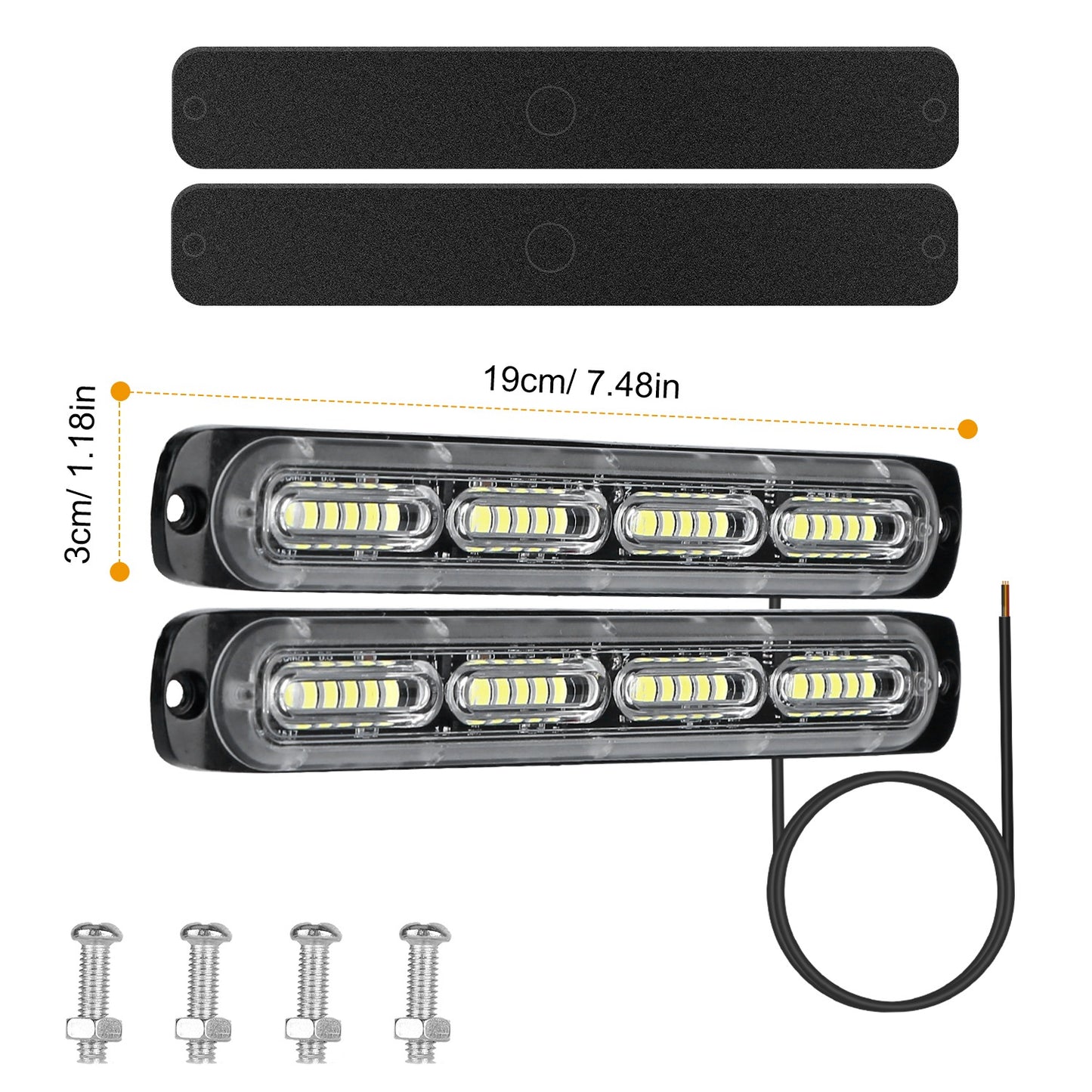 2Pcs LED White Light Bar 72W IPX4 Waterproof Work Light Pods Emergency Warning Light Bar w/ Flashing Cycling Lighting Mode for Car