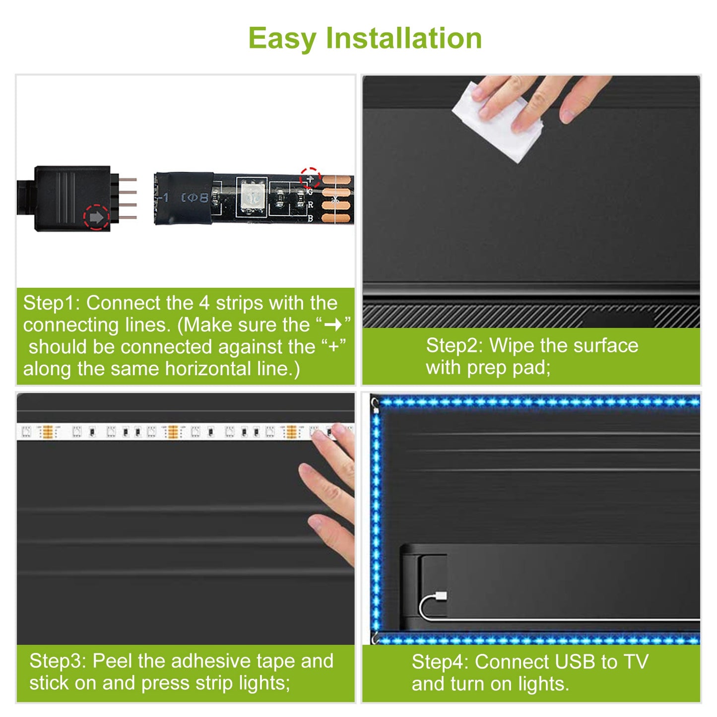 TV LED Backlight Strip 6.56ft Waterproof RGB Strip Light USB Monitor Lighting Kit w/ Remote Controller 16 Colors For 40-60 in TV