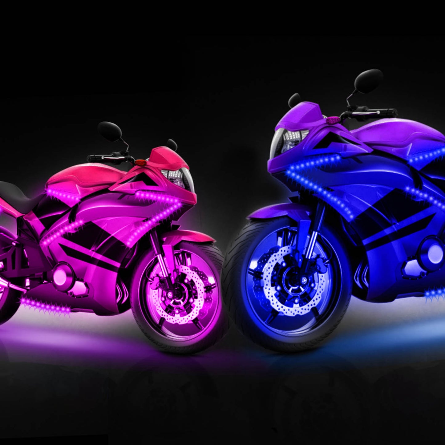6Pcs Motorcycle LED Light Strips Multi-Color Neon Light Kits Waterproof DC 12V RGB Atmosphere Lights W/ Remote Controller Fit For Motorcycle