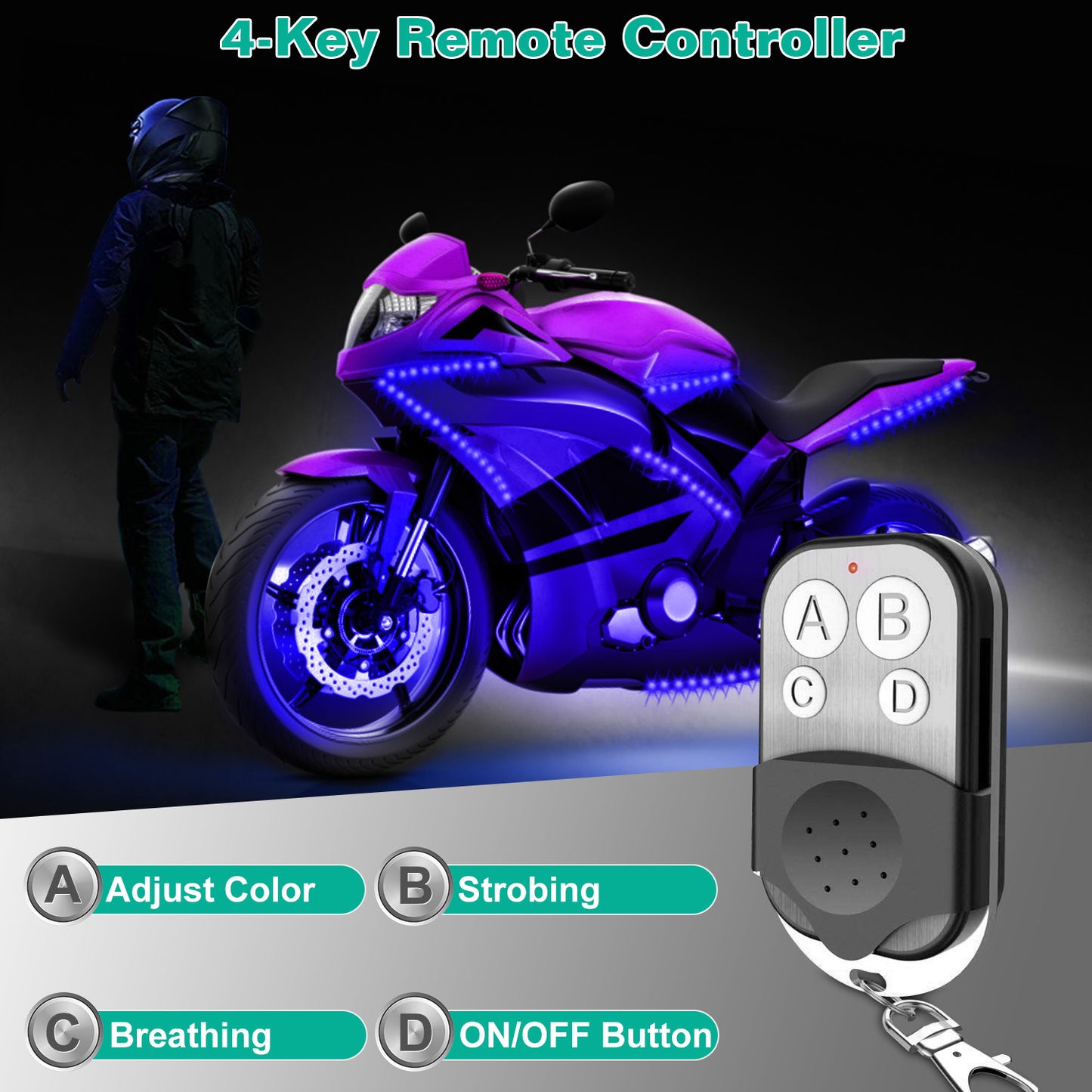 6Pcs Motorcycle LED Light Strips Multi-Color Neon Light Kits Waterproof DC 12V RGB Atmosphere Lights W/ Remote Controller Fit For Motorcycle