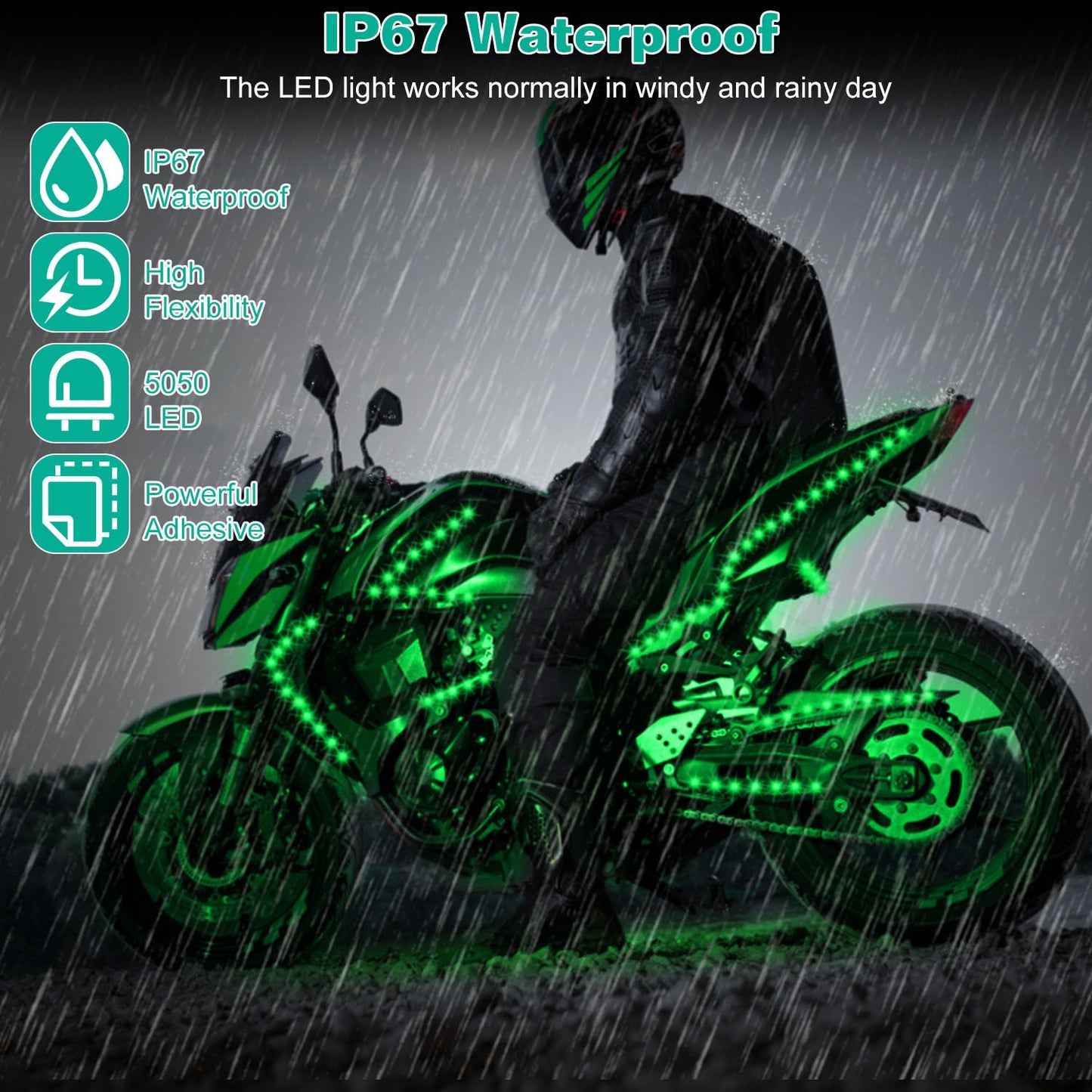 6Pcs Motorcycle LED Light Strips Multi-Color Neon Light Kits Waterproof DC 12V RGB Atmosphere Lights W/ Remote Controller Fit For Motorcycle