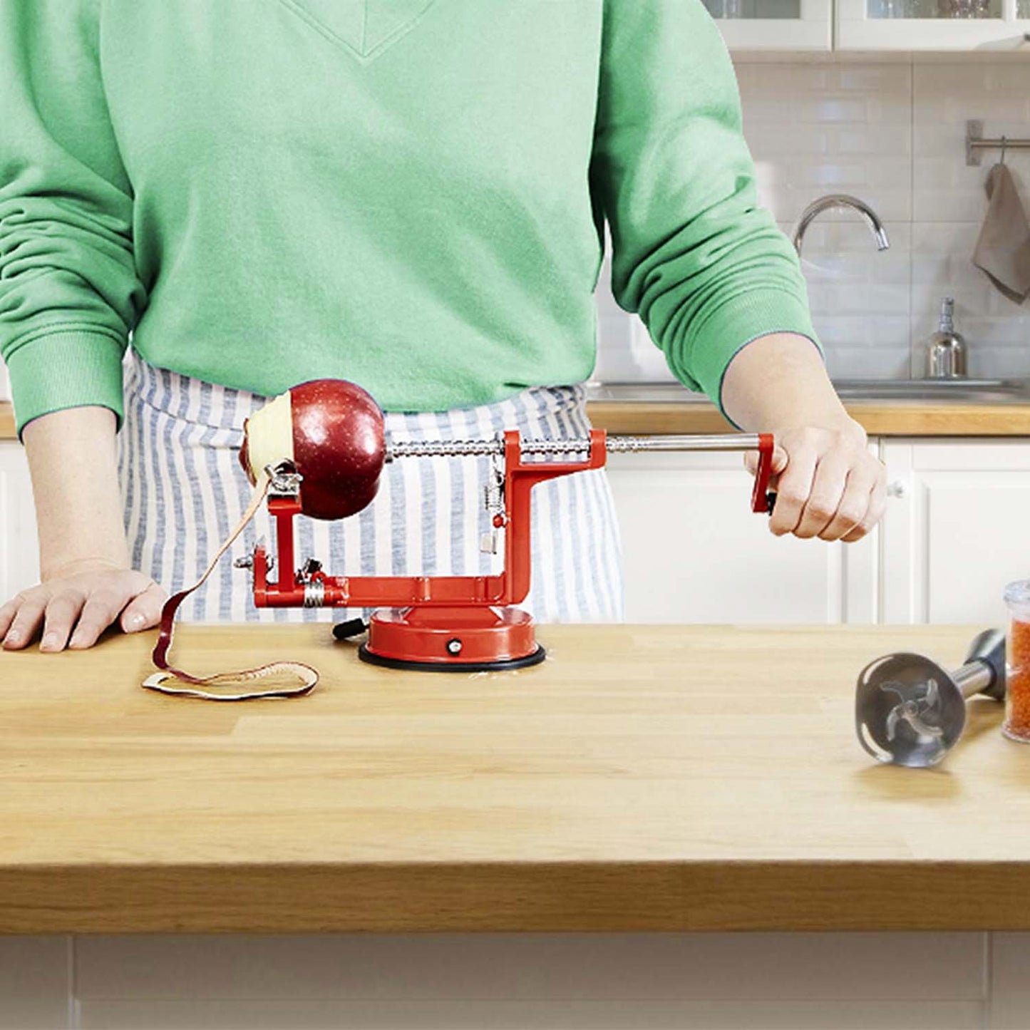 3In 1 Apple Peeler Manual Rotation Potato Fruit Core Slicer Kitchen Hand Cracking Corer w/ Zinc Alloy Peeler Suction Base