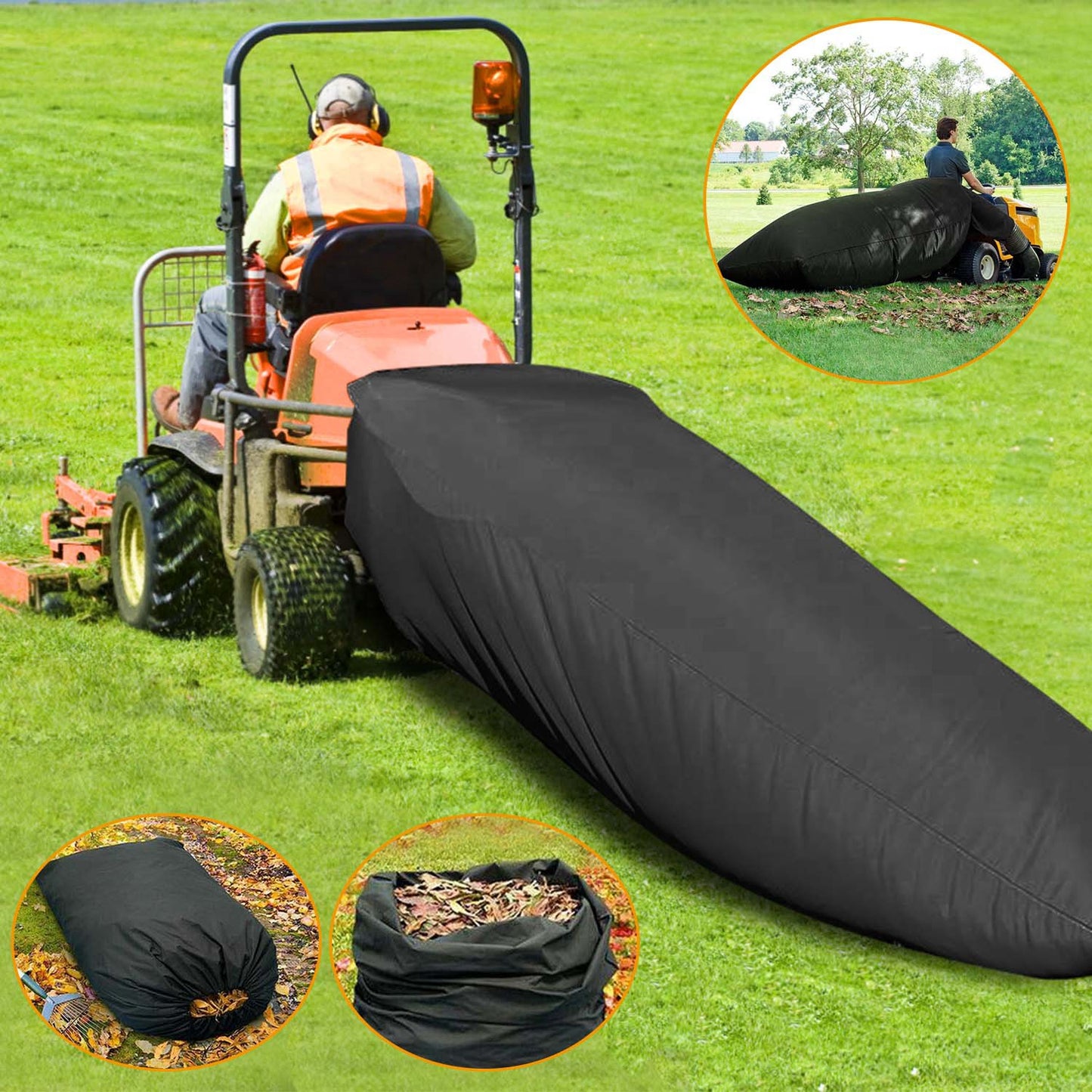 Lawn Tractor Leaf Bag 54 Cubic Feet Standard Garden Waste Collection Bag w/ 112in Opening For Fast & Easy Leaf Collection Riding Lawn Mower