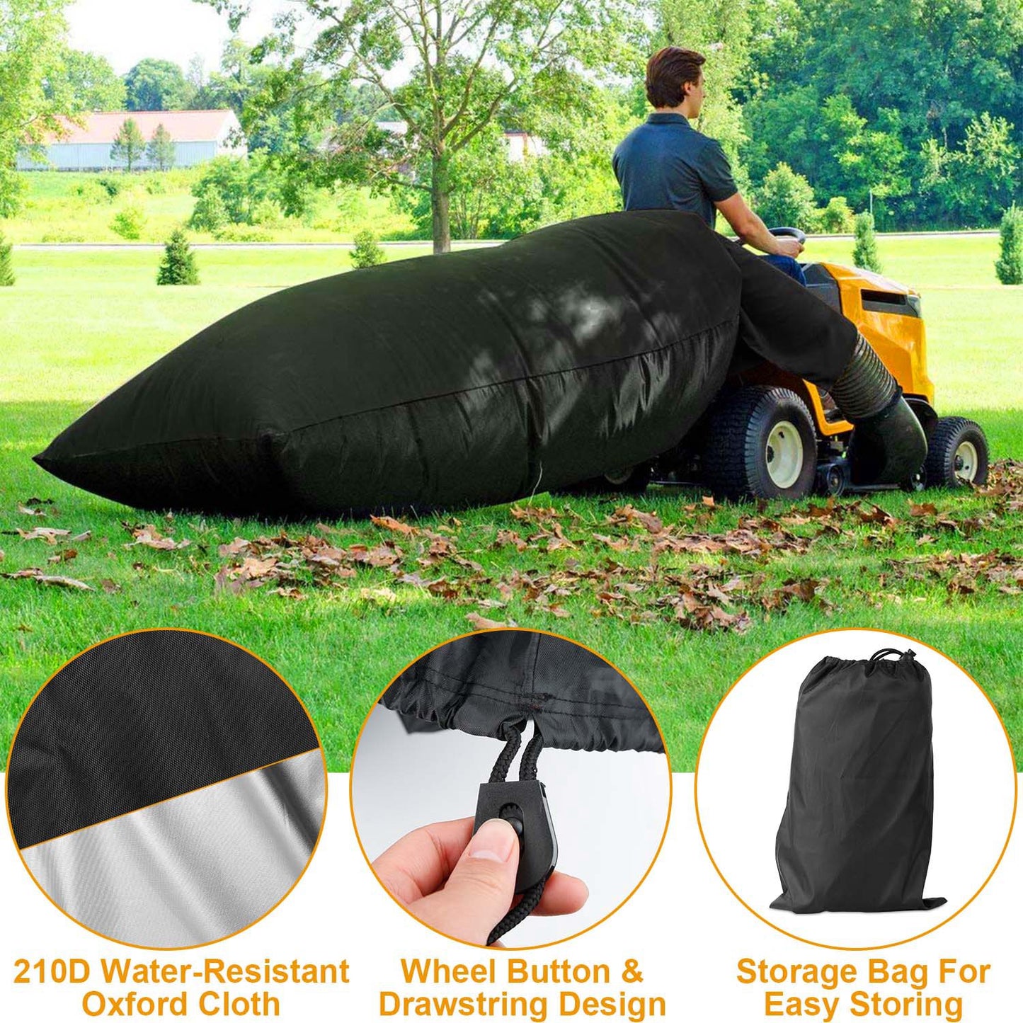 Lawn Tractor Leaf Bag 54 Cubic Feet Standard Garden Waste Collection Bag w/ 112in Opening For Fast & Easy Leaf Collection Riding Lawn Mower