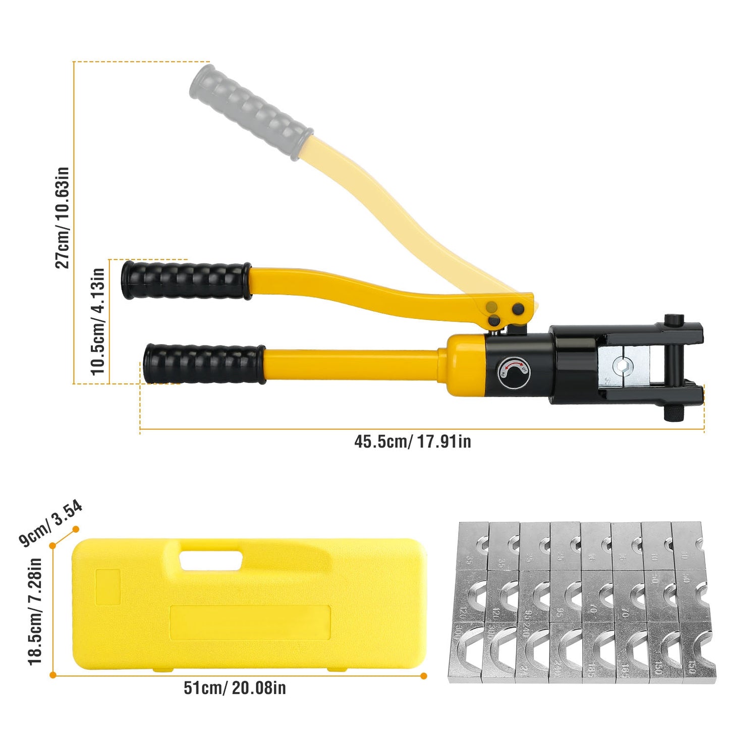 12 Ton Hydraulic Wire Crimper Professional Terminal Crimping Pliers Battery Cable Lug Crimping Tool Set W/ 12 Dies