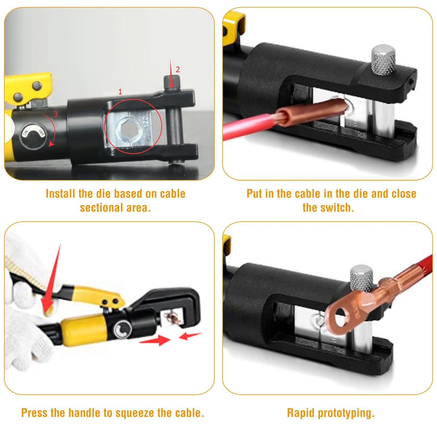 12 Ton Hydraulic Wire Crimper Professional Terminal Crimping Pliers Battery Cable Lug Crimping Tool Set W/ 12 Dies
