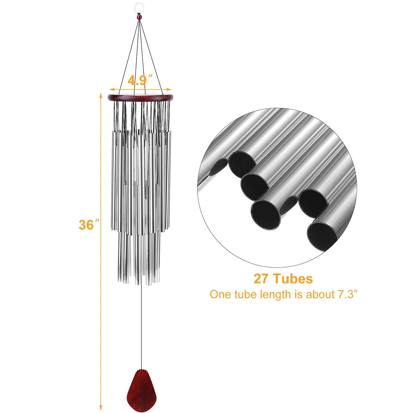 27 Tubes 36in Wind Chimes Indoor Outdoor Smooth Melodic Tones Wind Chime Ornament For Garden Patio Yard Porch Balcony