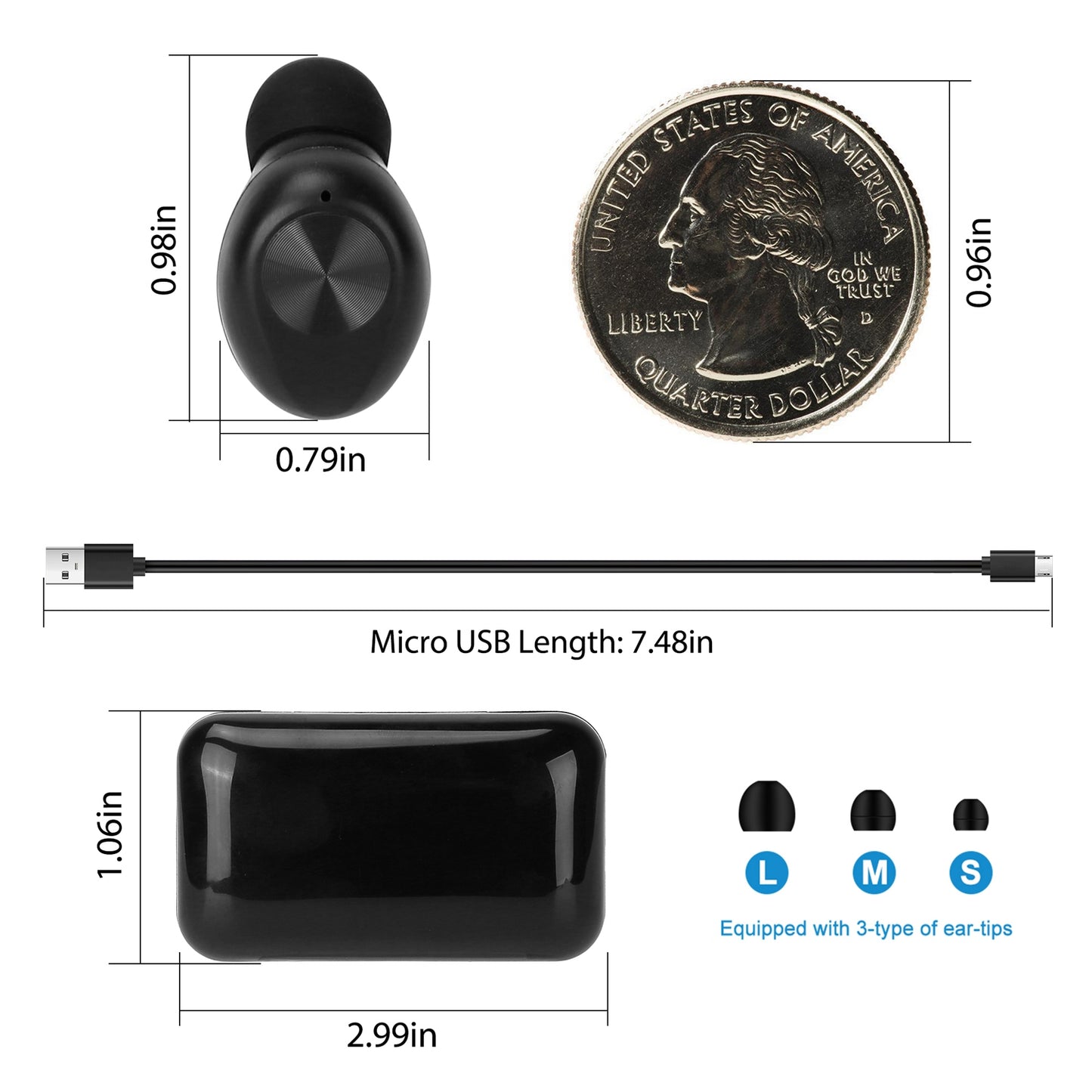 Wireless 5.1 TWS Earbuds In-Ear Stereo Headset Noise Canceling Earphone w/Mic Magnetic Charging Dock For Driving Working Travelling