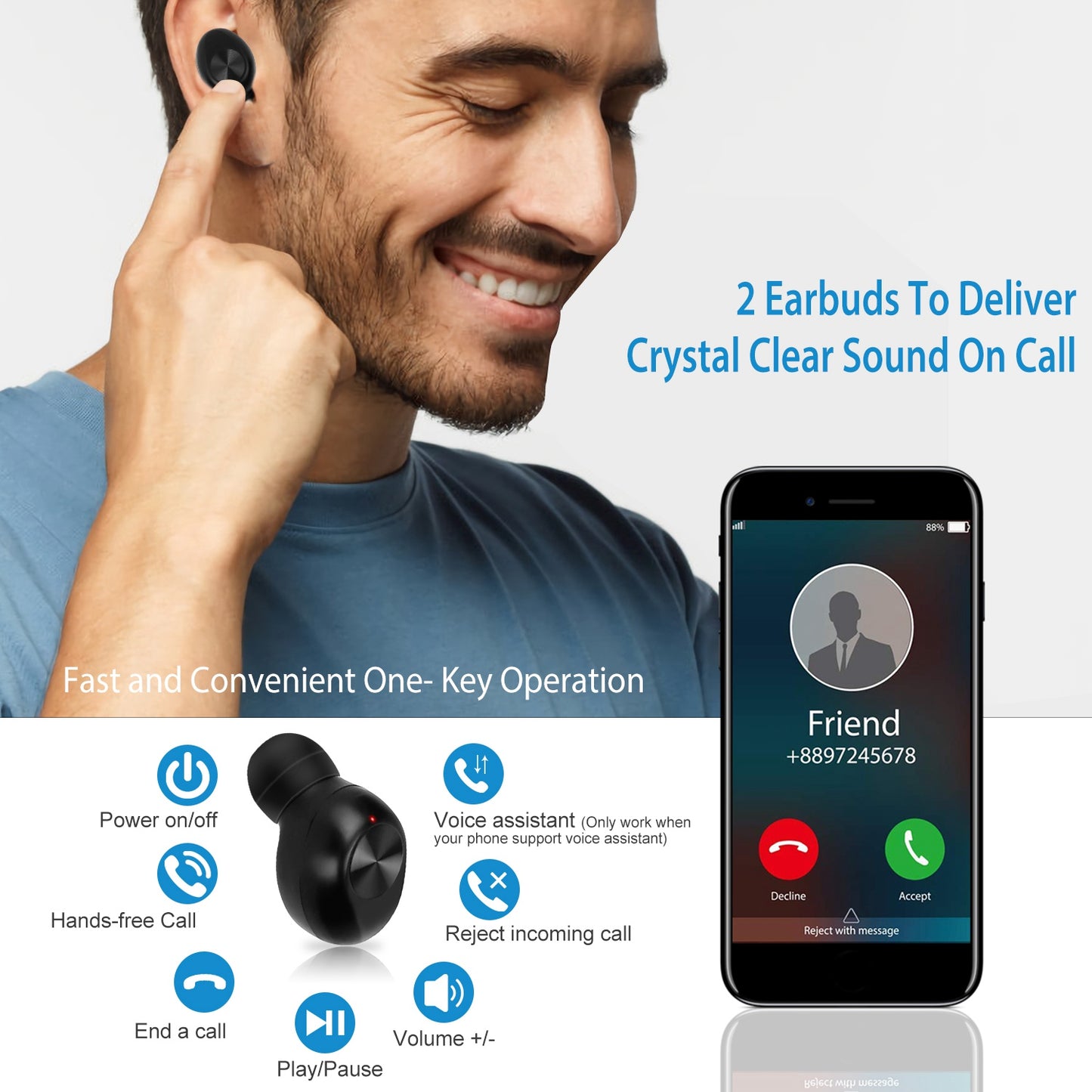 Wireless 5.1 TWS Earbuds In-Ear Stereo Headset Noise Canceling Earphone w/Mic Magnetic Charging Dock For Driving Working Travelling