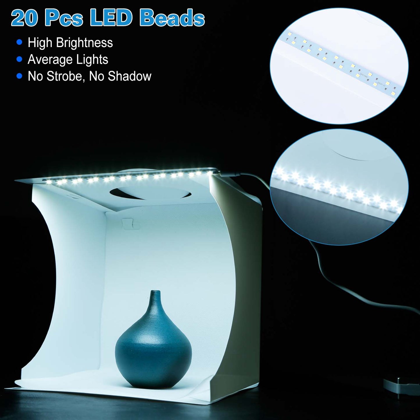 Mini Photo Studio Box Photography Shooting Light Tent Kit with 6 Color Backdrops 20LED Beads