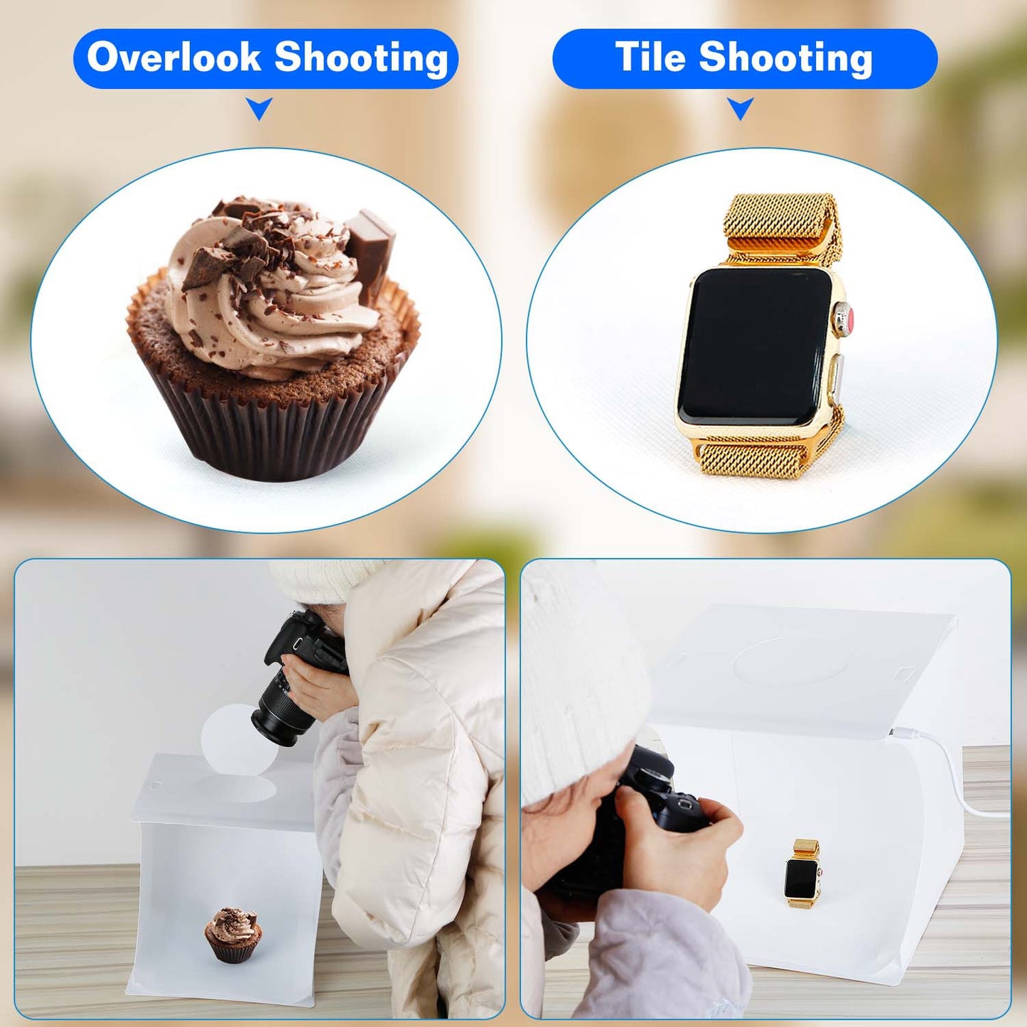 Mini Photo Studio Box Photography Shooting Light Tent Kit with 6 Color Backdrops 20LED Beads