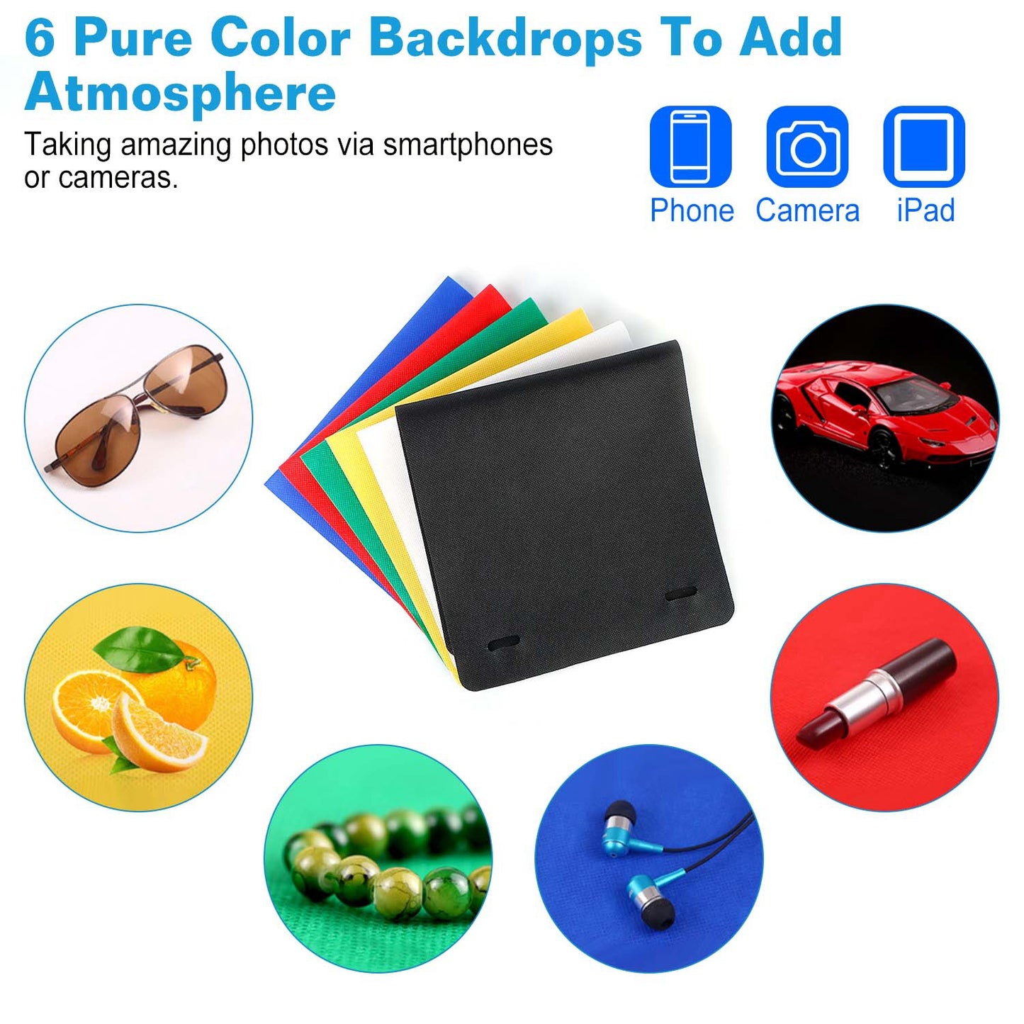 Mini Photo Studio Box Photography Shooting Light Tent Kit with 6 Color Backdrops 20LED Beads