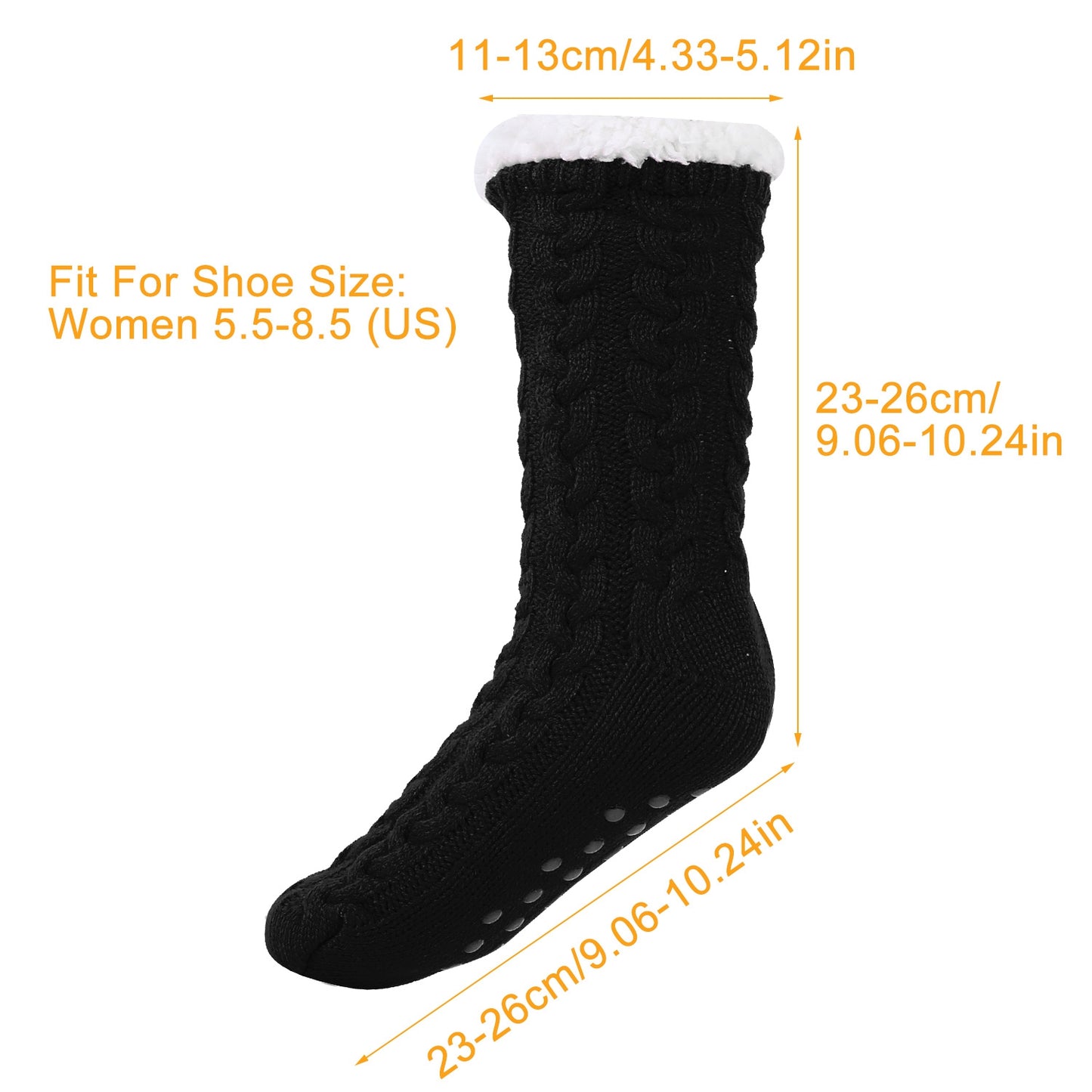 Winter Slipper Socks Winter Warm Fluffy Grip Floor Socks W/ Anti-Slip Grip For Women US 5.5-8.5