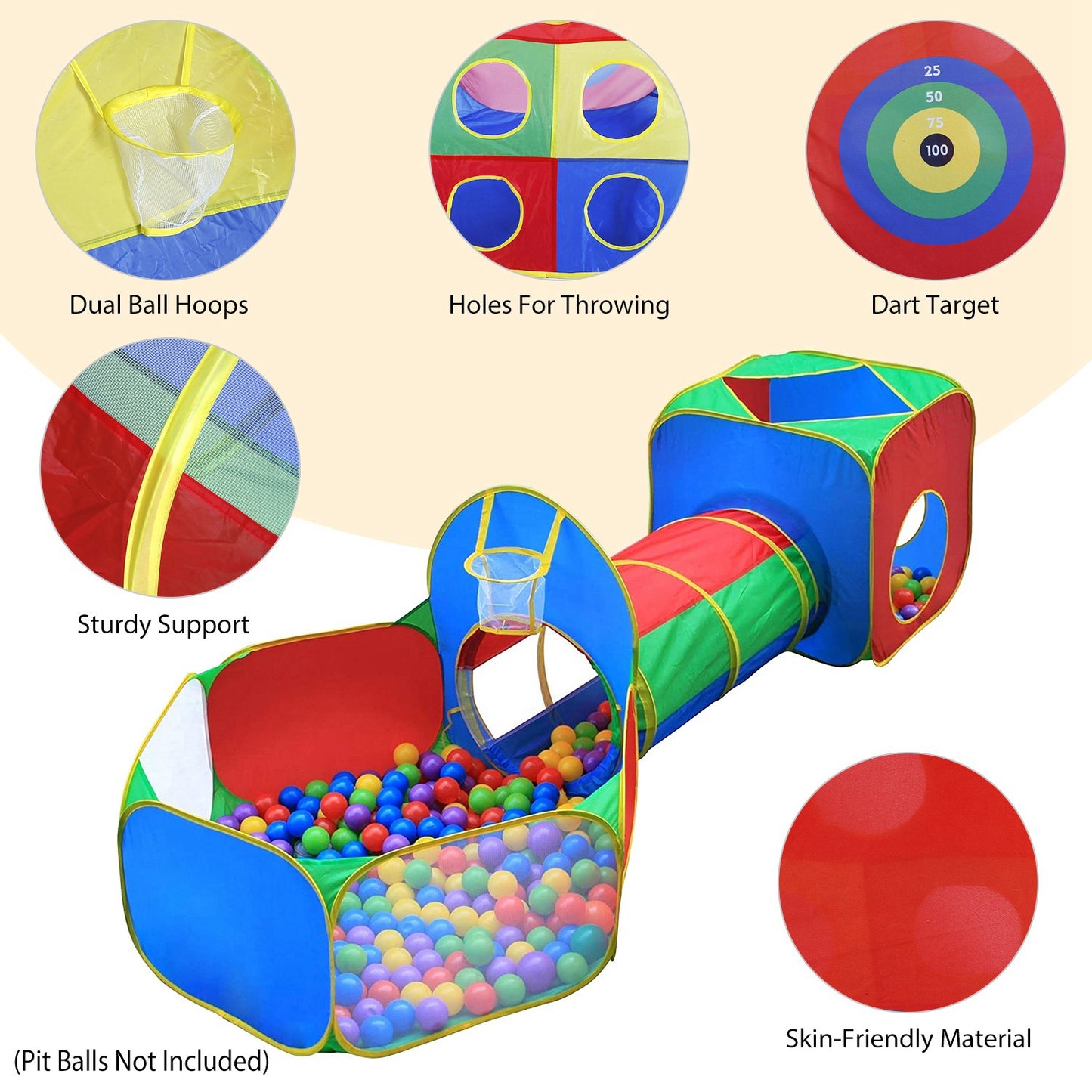 5Pcs Kids Ball Pit Tents Pop Up Playhouse with 2 Crawl Tunnel & 2 Tent For Boys Girls Toddlers