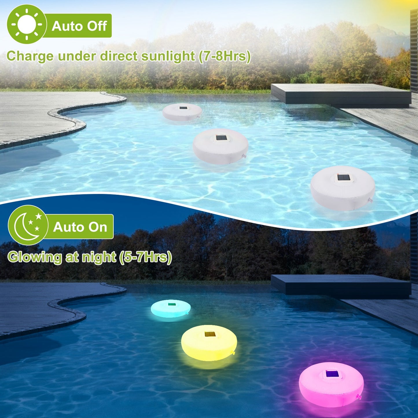 Solar Powered Floating Pool Lamps Light Sensor Swimming Pool Decorative Light with 7 Colors Change Waterproof
