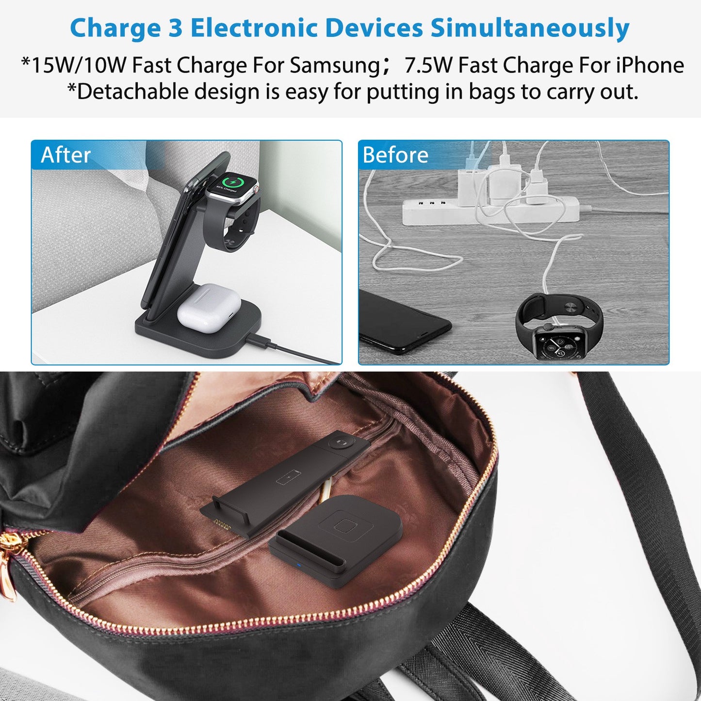 Wireless Qi Enabled Charger Dock 15W Fast Charging Station For iPhone Apple iWatch Series 6/5/4/3/2/1 AirPods 2 AirPods Pro