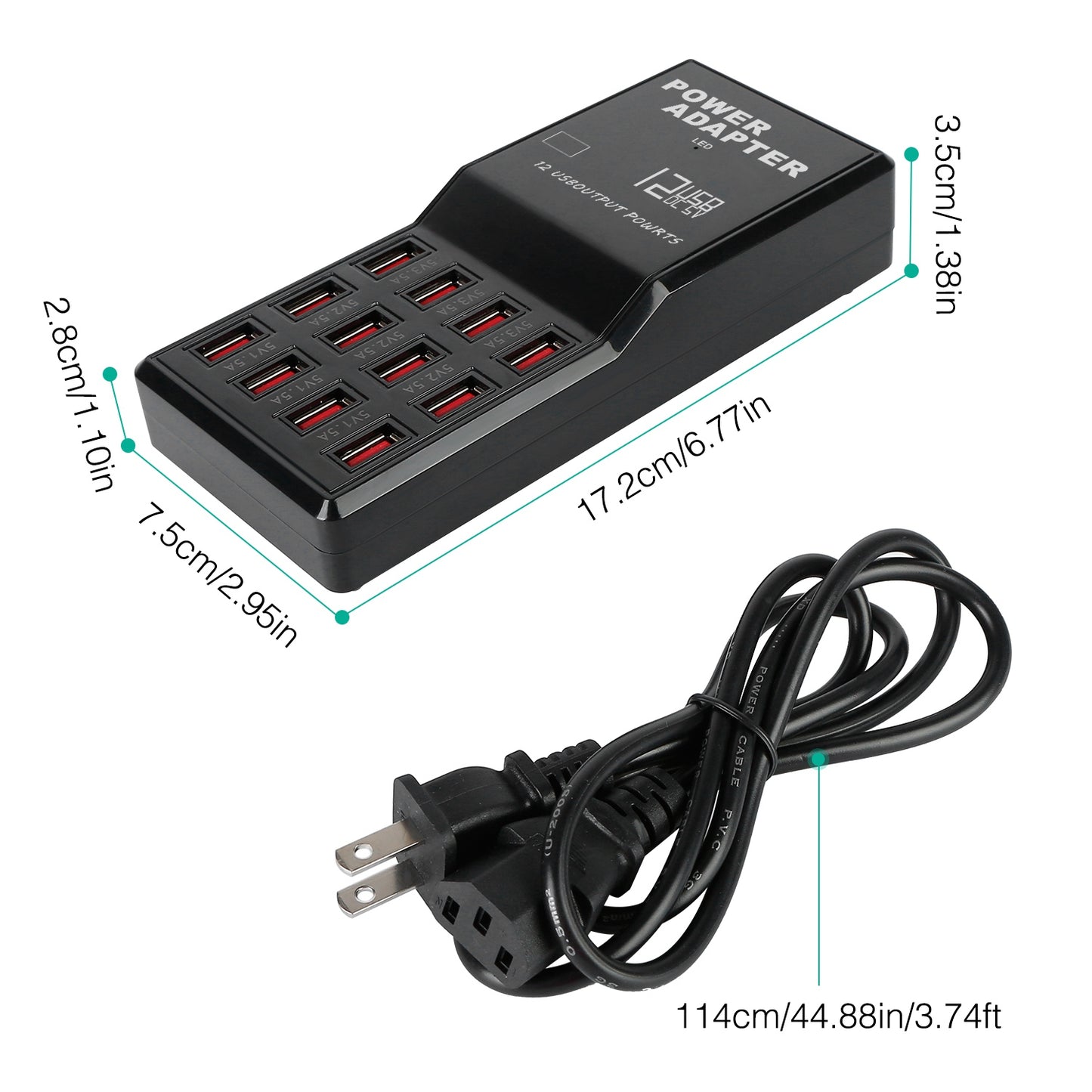 Multi 12 Port USB Charging Station Hub 60W Desktop USB Hub Multiple USB Charger Fast Charge For iPod iPhone
