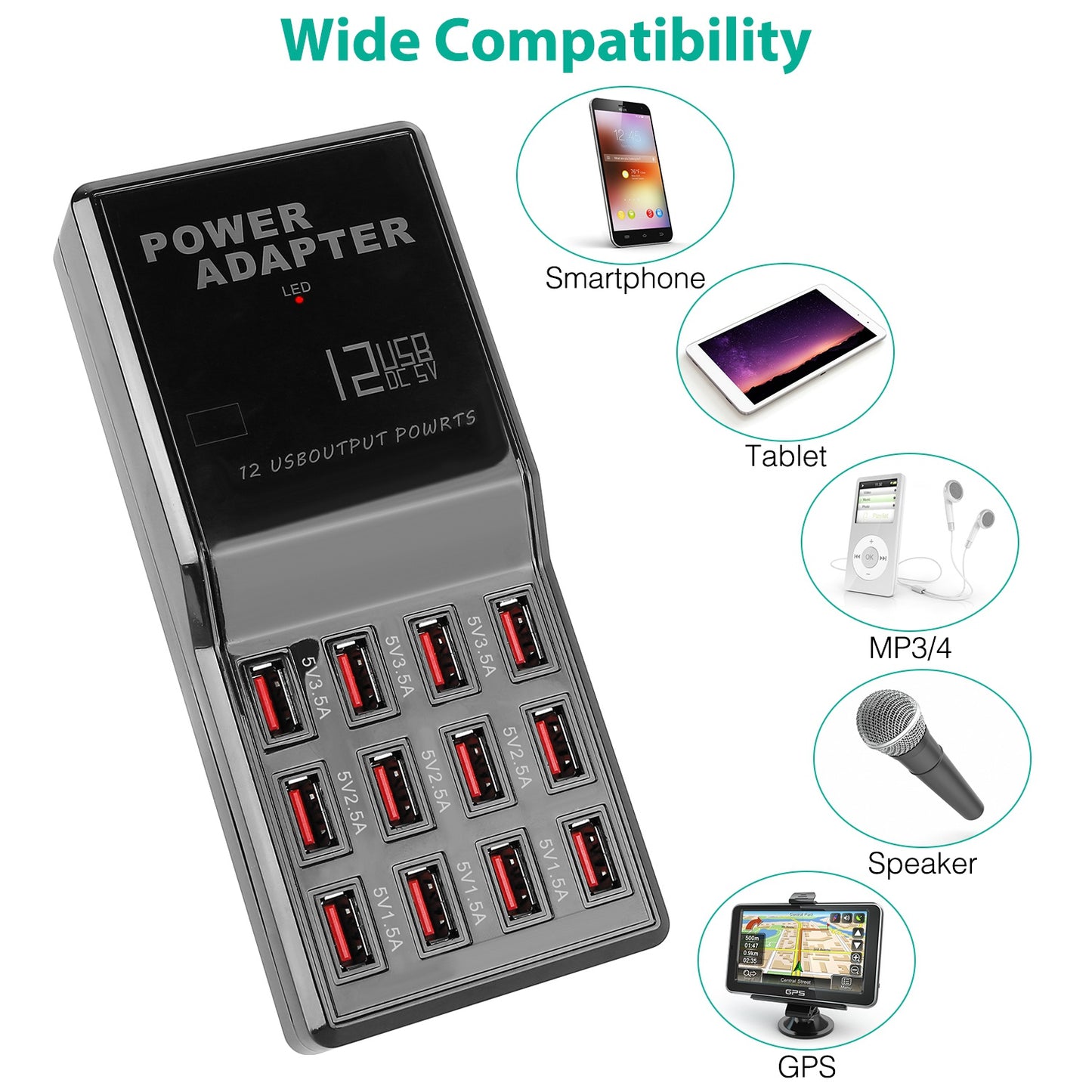 Multi 12 Port USB Charging Station Hub 60W Desktop USB Hub Multiple USB Charger Fast Charge For iPod iPhone