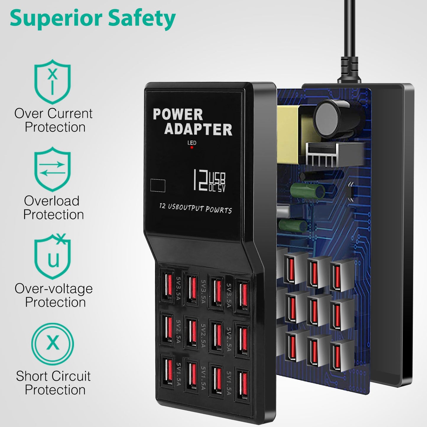 Multi 12 Port USB Charging Station Hub 60W Desktop USB Hub Multiple USB Charger Fast Charge For iPod iPhone
