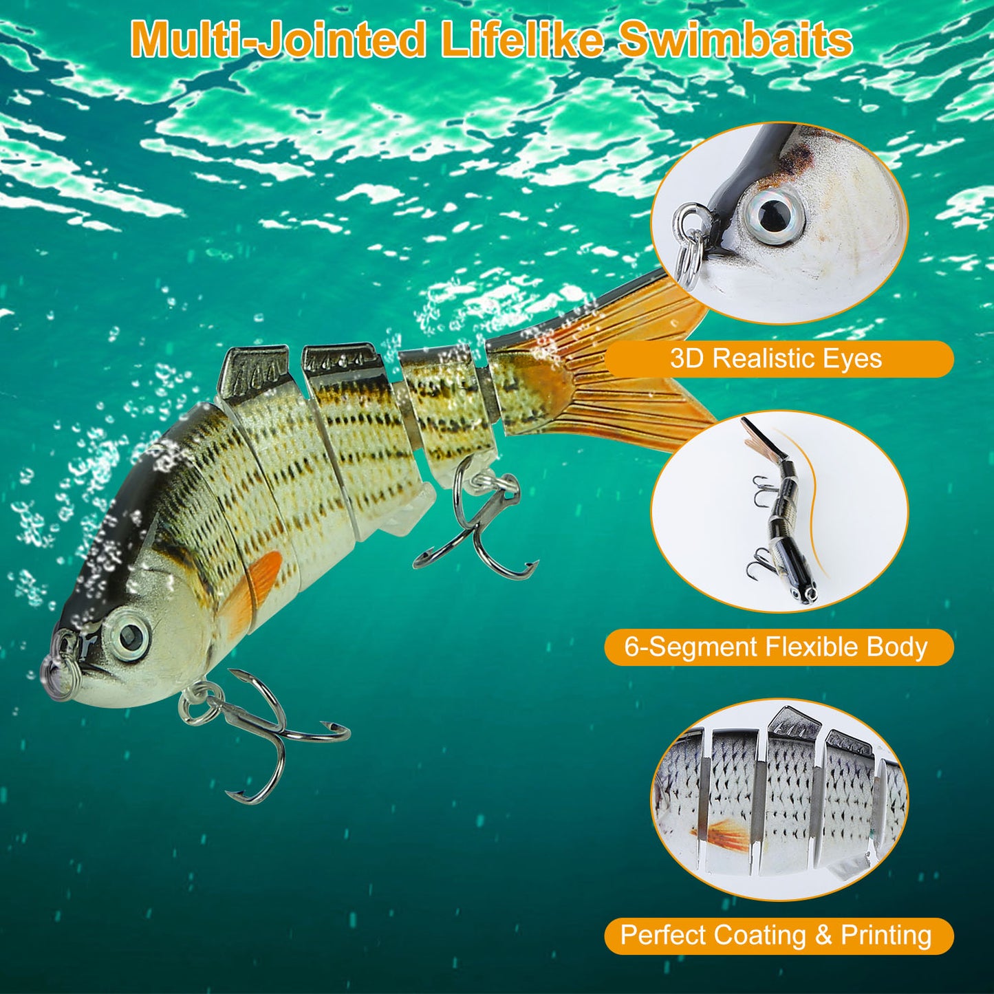 4Pcs 10cm/20g Bass Fishing Lure 6 Segment Multi Jointed Lifelike Fish Lures Sinking Wobbler Swim Bait For Freshwater Saltwater Fishing