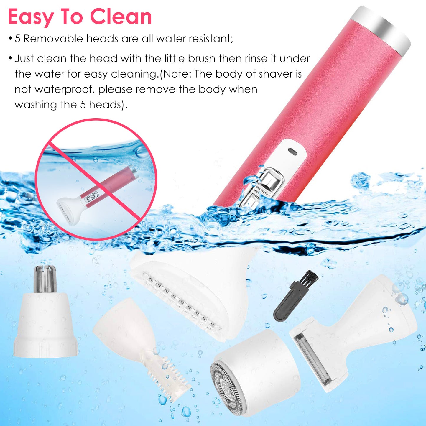 5 In 1 Lady Electric Razor Painless Hair Removal Eyebrow Nose Cordless Shaver Set