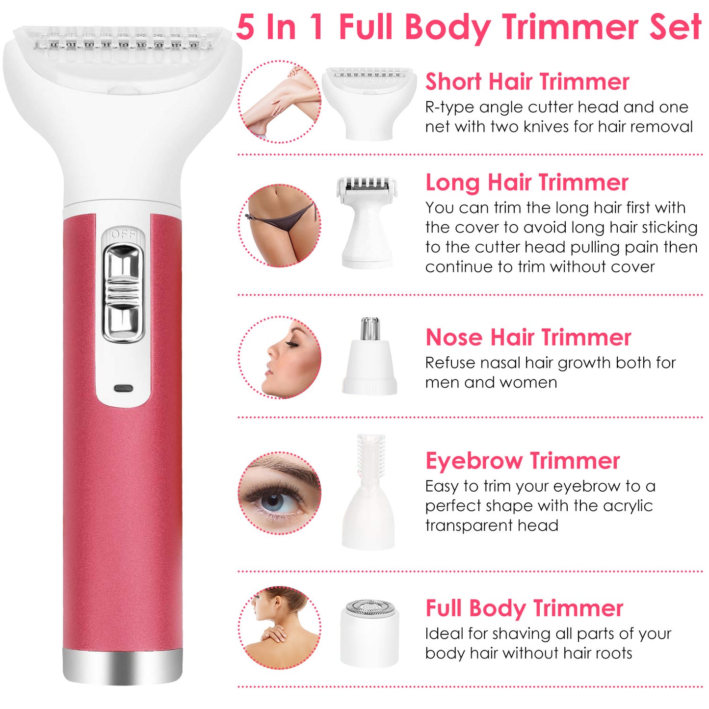 5 In 1 Lady Electric Razor Painless Hair Removal Eyebrow Nose Cordless Shaver Set
