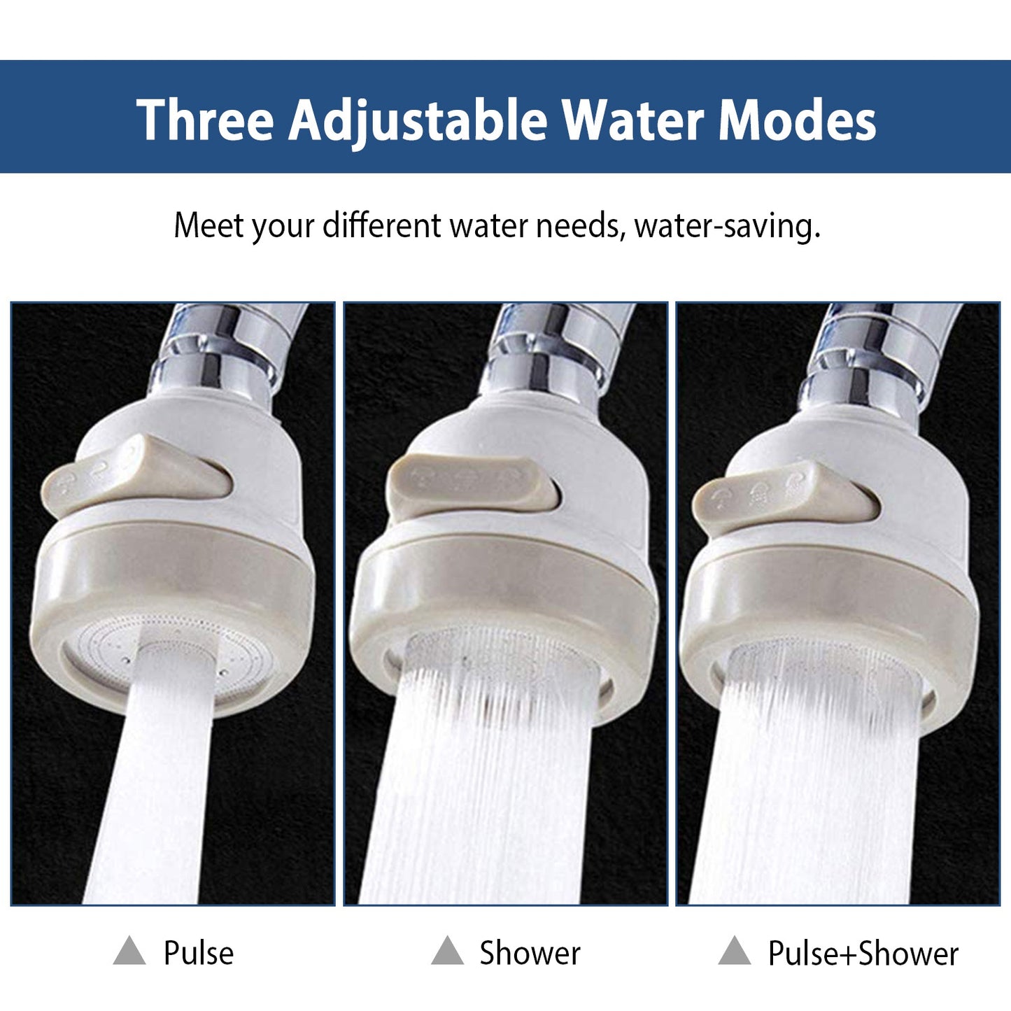 Movable Kitchen Tap Head 360Degree Rotatable Swivel Water-Saving Faucet Anti-Splash Sink Tap Head with 3 Modes