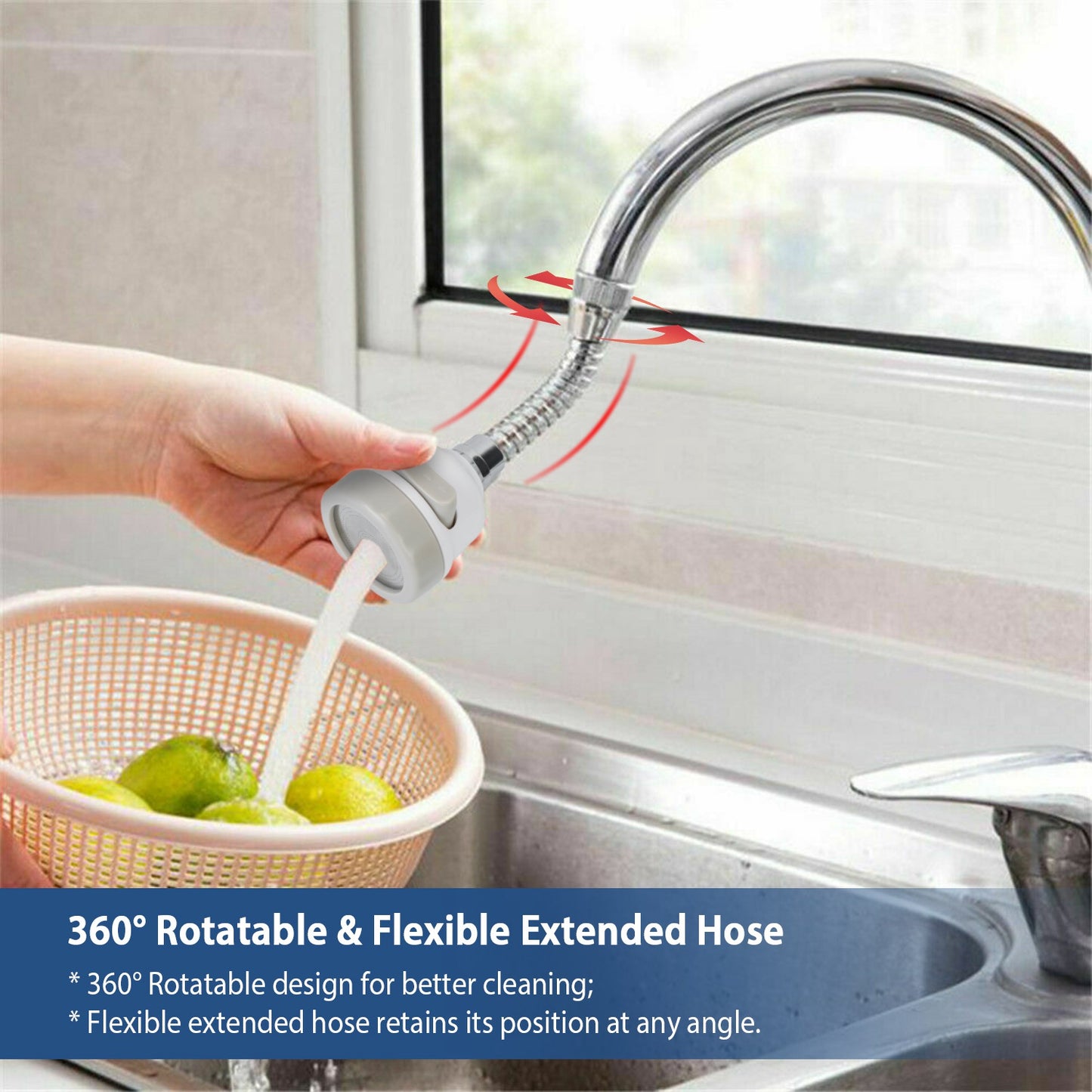 Movable Kitchen Tap Head 360Degree Rotatable Swivel Water-Saving Faucet Anti-Splash Sink Tap Head with 3 Modes