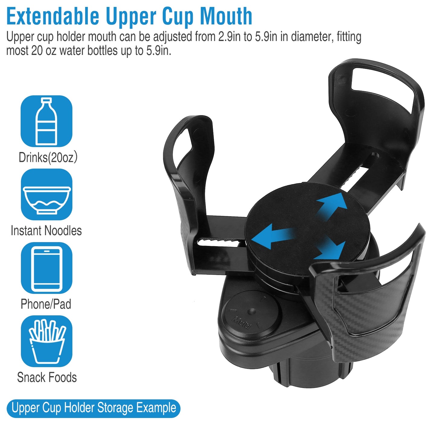 2 In 1 Car Cup Holder Extender Adapter Dual Cup Mount Organizer Holder For Most 20 oz Up To 5.9" Coffee Drinking Bottles