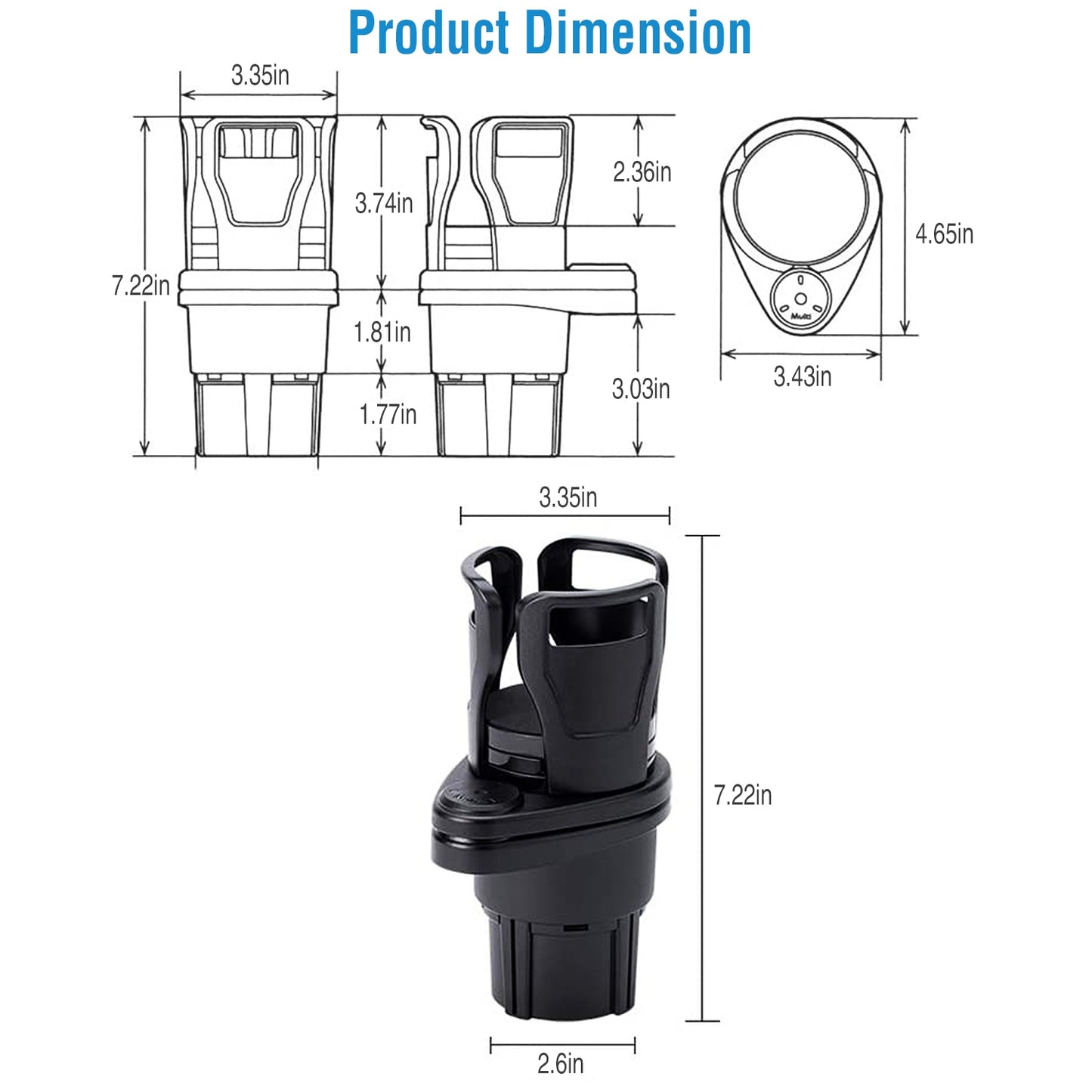 2 In 1 Car Cup Holder Extender Adapter Dual Cup Mount Organizer Holder For Most 20 oz Up To 5.9" Coffee Drinking Bottles