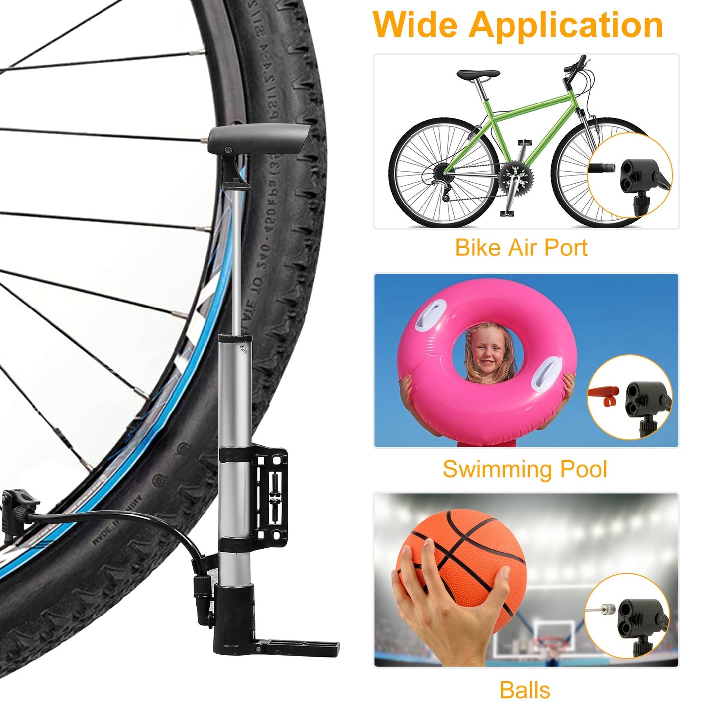 Mini Bike Pump Portable Bicycle Tire Inflator Ball Air Pump w/ Mount Frame For Mountain Road Bike Presta Schrader