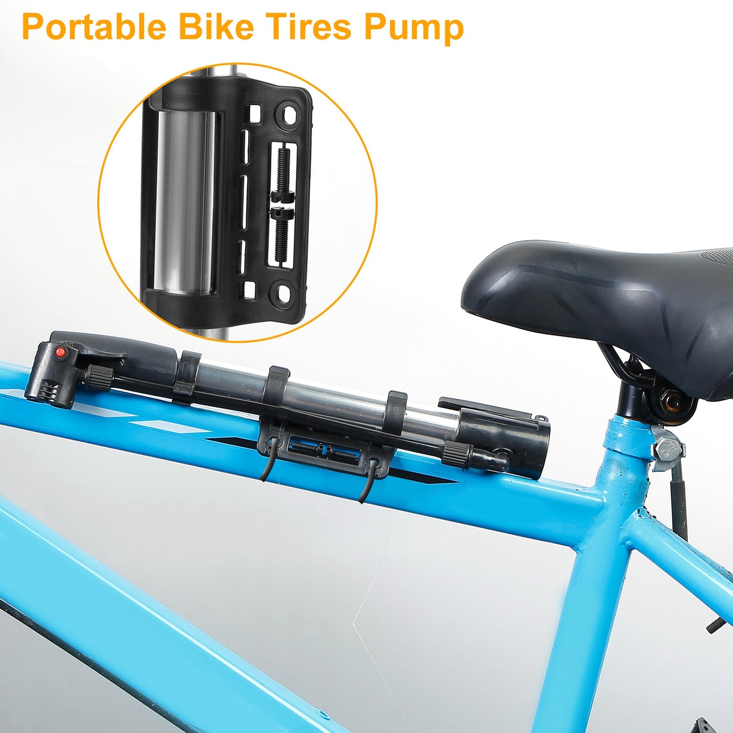Mini Bike Pump Portable Bicycle Tire Inflator Ball Air Pump w/ Mount Frame For Mountain Road Bike Presta Schrader