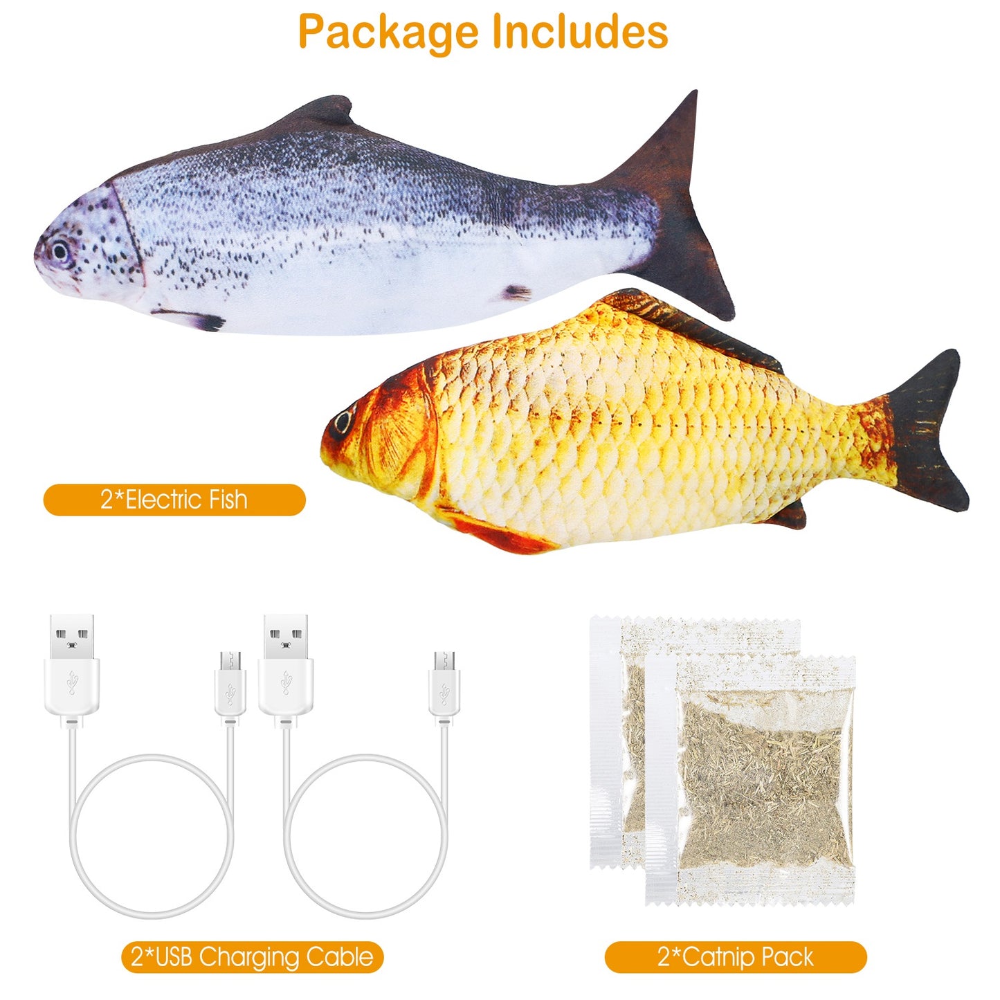 2Pcs Electric Moving Fish Cat Toy Realistic Wagging Fish Catnip Kicker Toy Interactive Chew Bite Kick Supplies For Cat Kitten