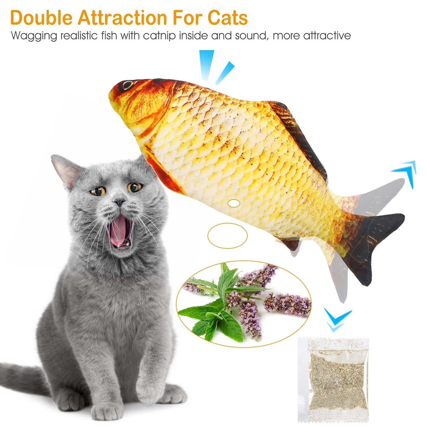2Pcs Electric Moving Fish Cat Toy Realistic Wagging Fish Catnip Kicker Toy Interactive Chew Bite Kick Supplies For Cat Kitten