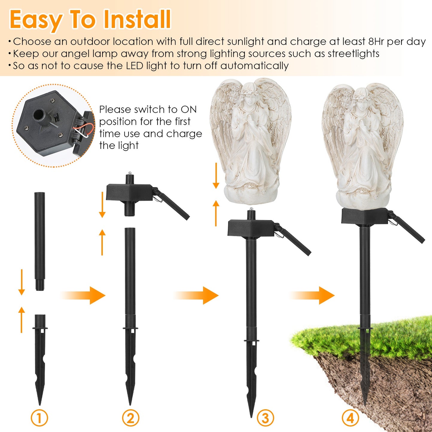 Solar Praying Angel Statue Garden Light LED Decoration Angel Lamp IP65 Waterproof