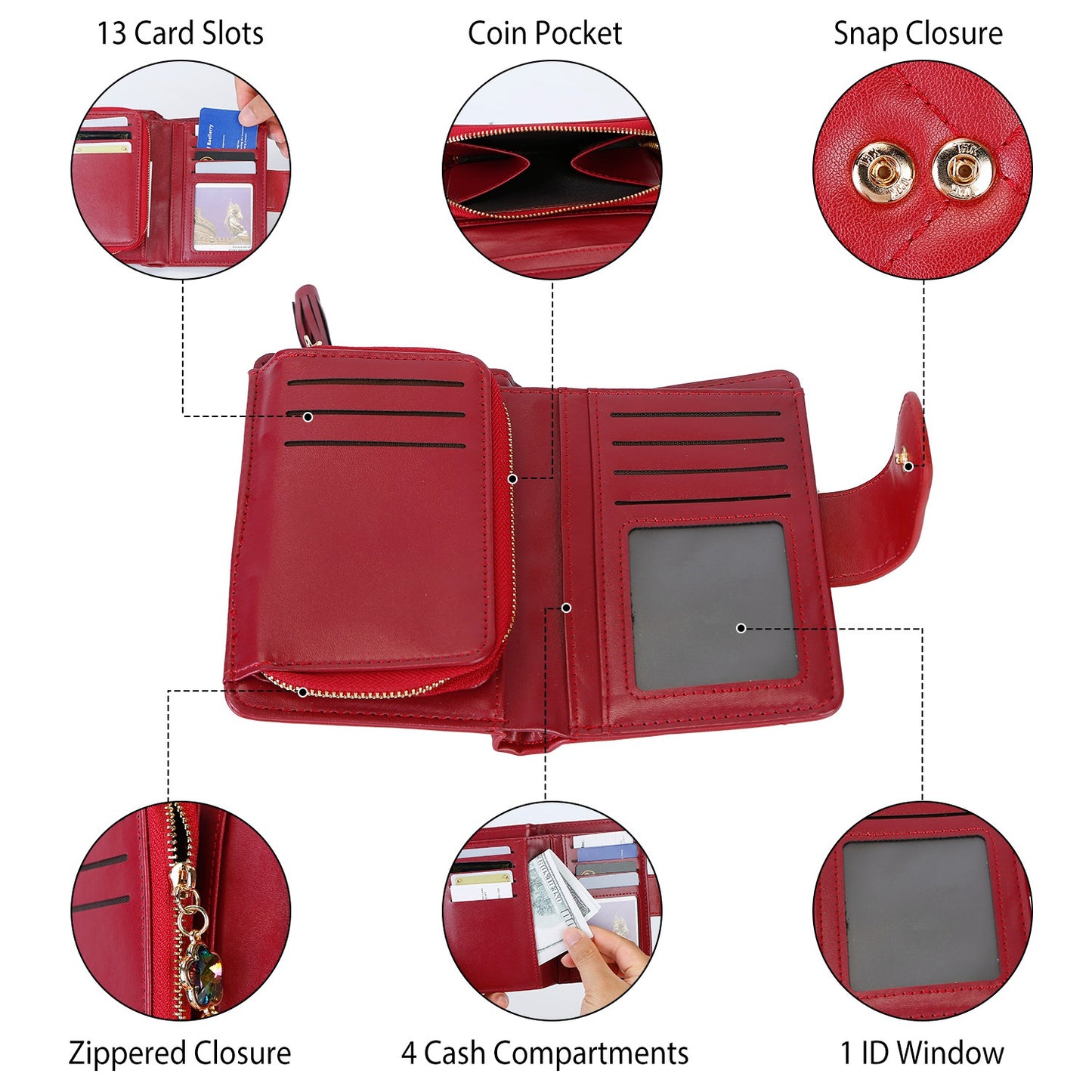 Women Wallet PU Leather Lady Clutch Case Credit Card Holder ID Card Window Coin Purse