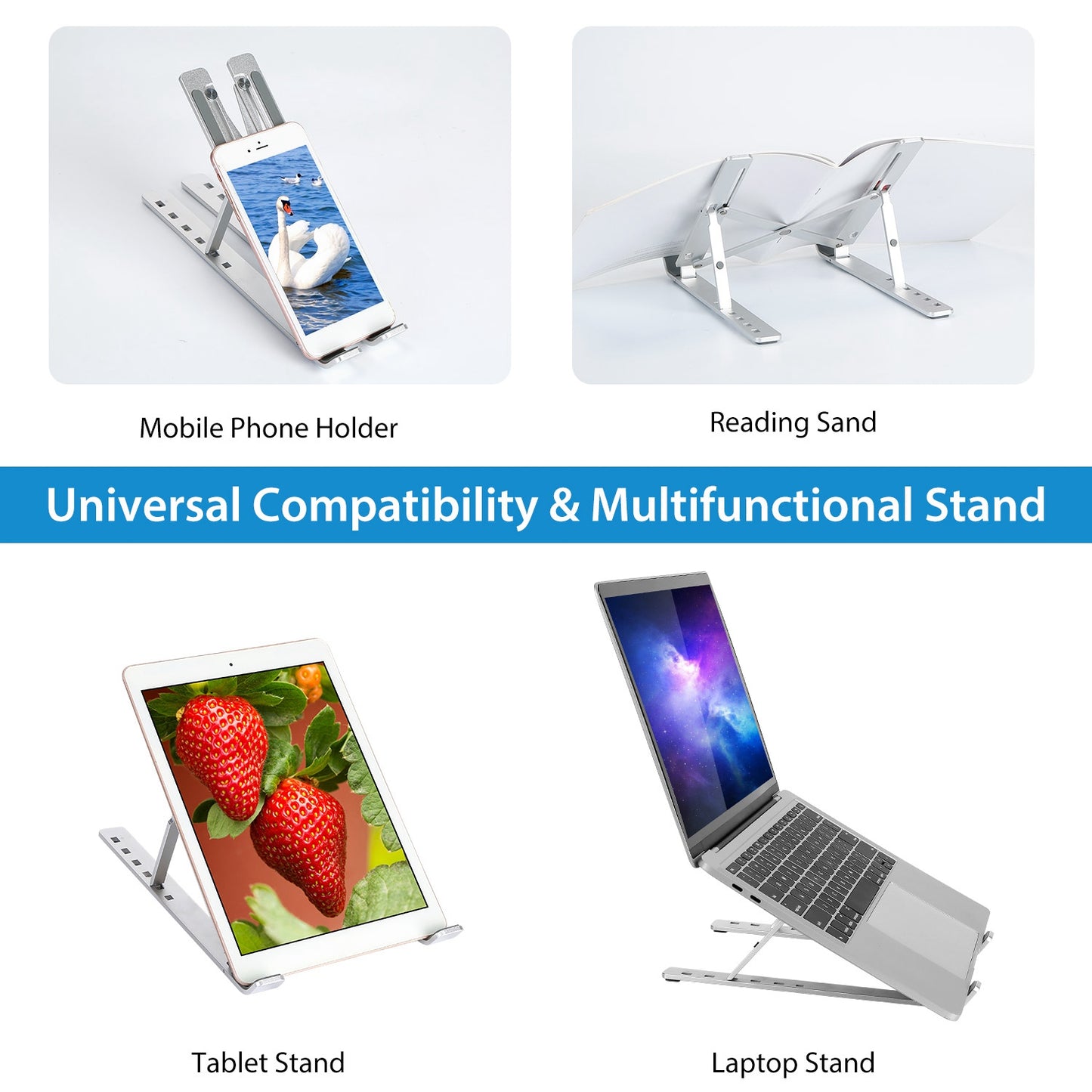 Laptop Riser Stand Lifter Foldable Aluminum Desktop Phone Holder Stand Angle Height Adjustable