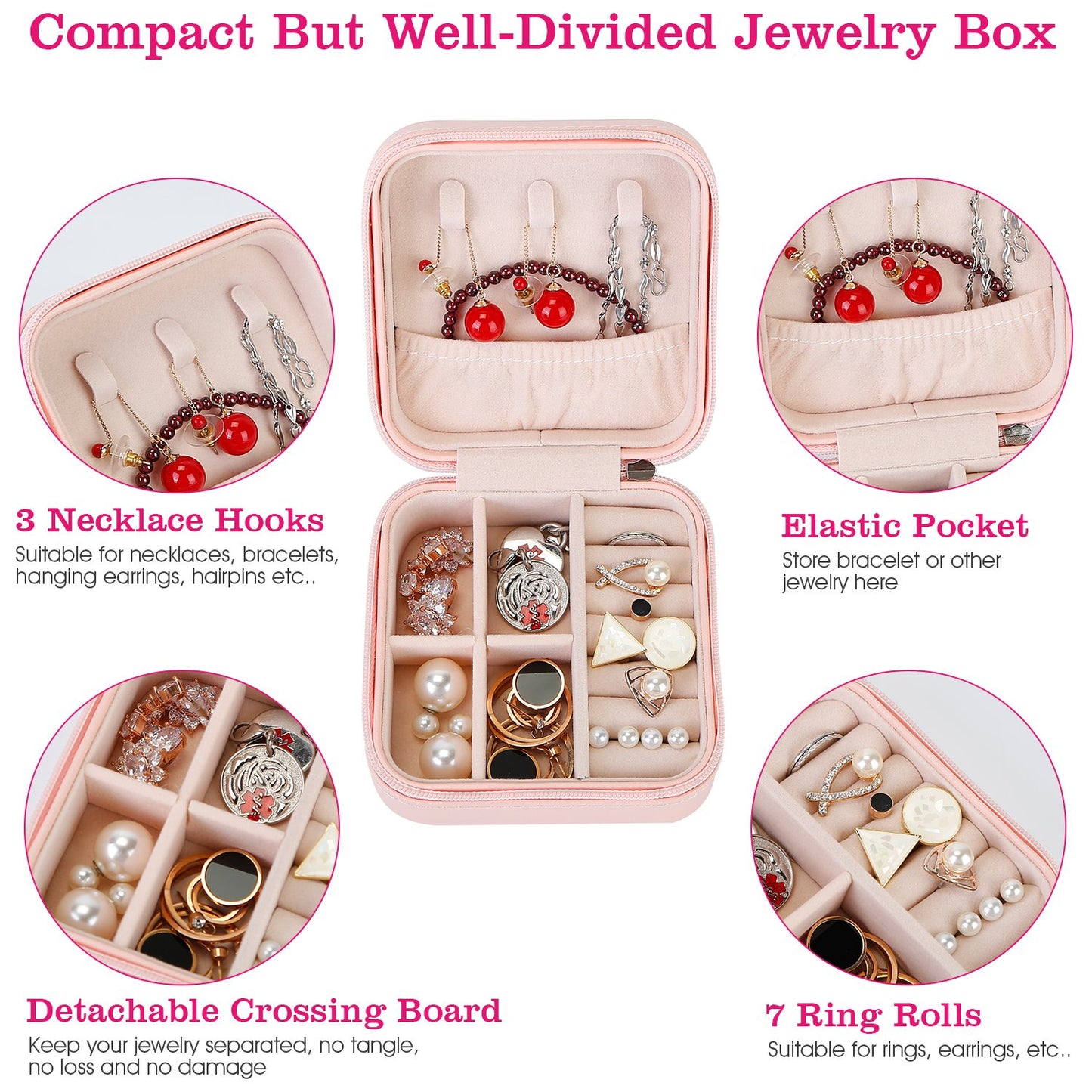 Mini Jewelry Storage Box Portable Ring Earring Necklace Storage Travel Case PU Leather Jewelry Organizer Gift Pink