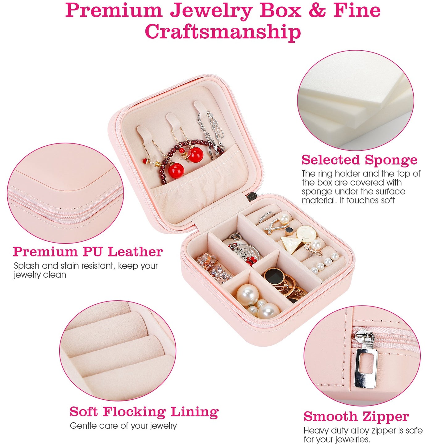 Mini Jewelry Storage Box Portable Ring Earring Necklace Storage Travel Case PU Leather Jewelry Organizer Gift Pink