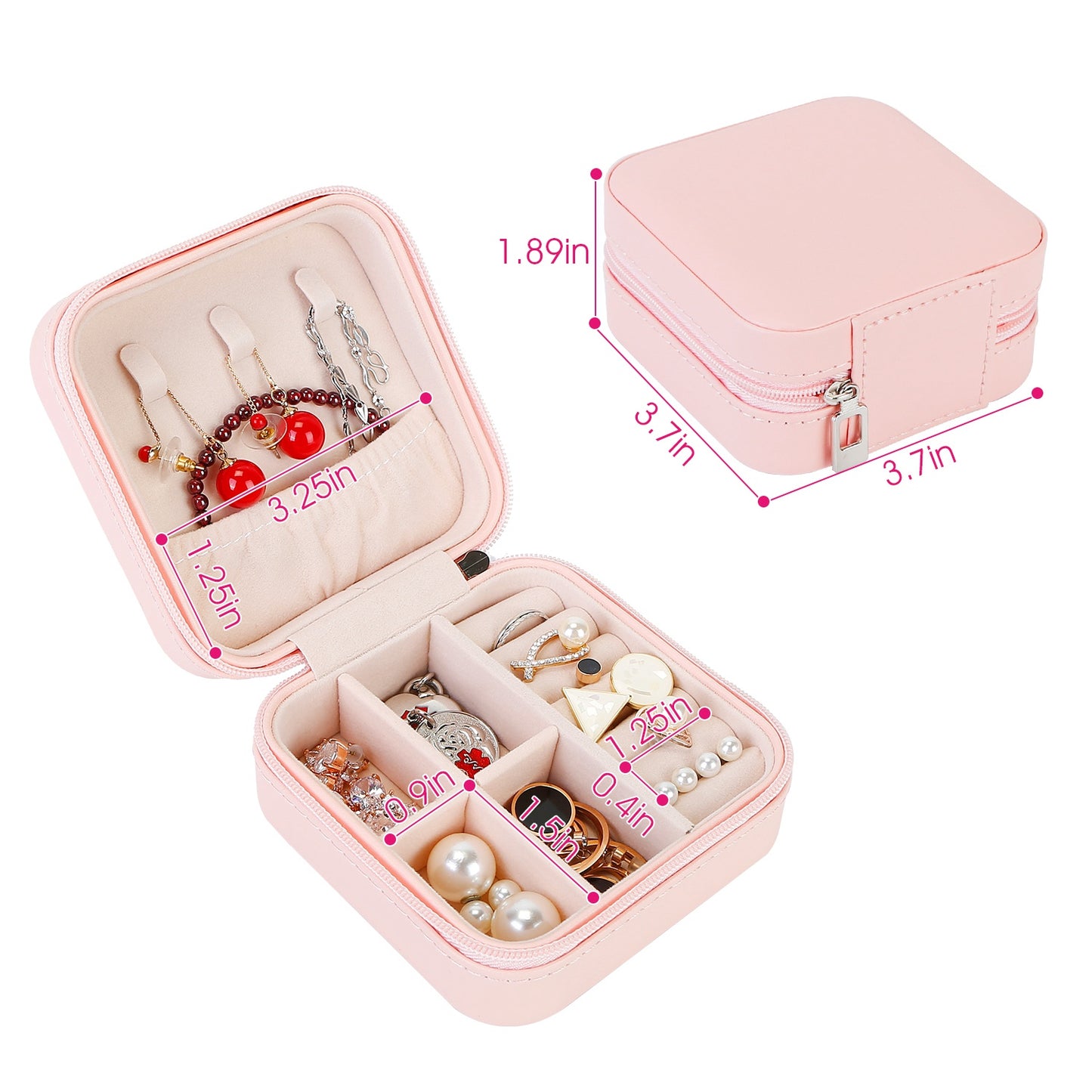 Mini Jewelry Storage Box Portable Ring Earring Necklace Storage Travel Case PU Leather Jewelry Organizer Gift Pink
