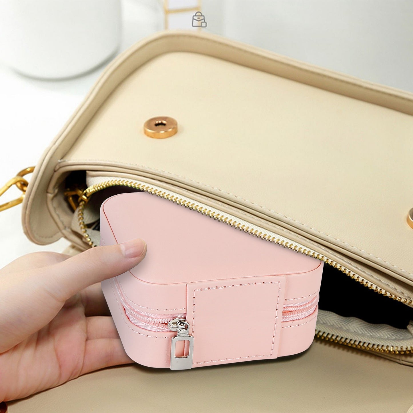 Mini Jewelry Storage Box Portable Ring Earring Necklace Storage Travel Case PU Leather Jewelry Organizer Gift Pink