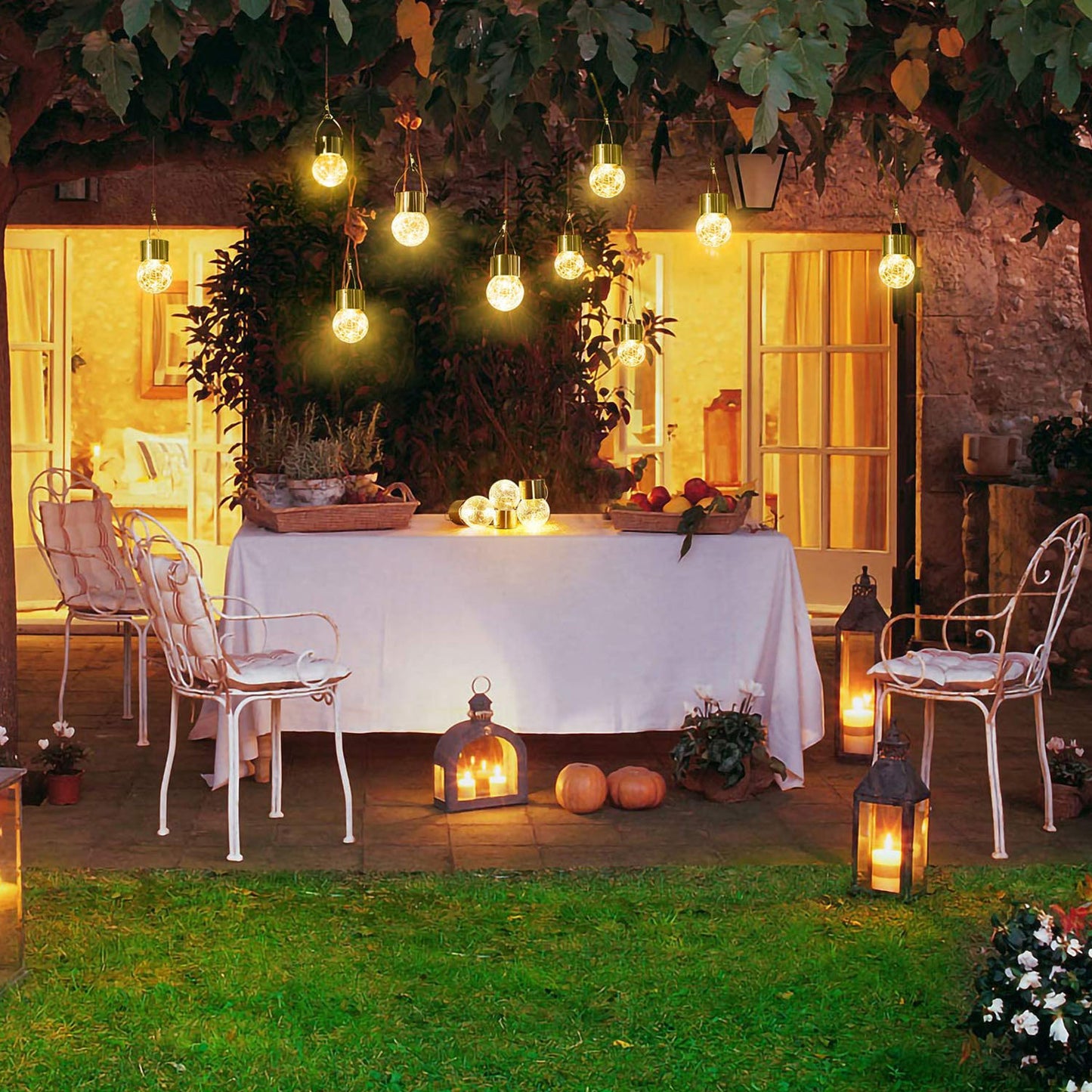 4Pcs Solar Powered Hanging Crystal Ball Lights Outdoor Waterproof Decorative Hanging Globe Lanterns