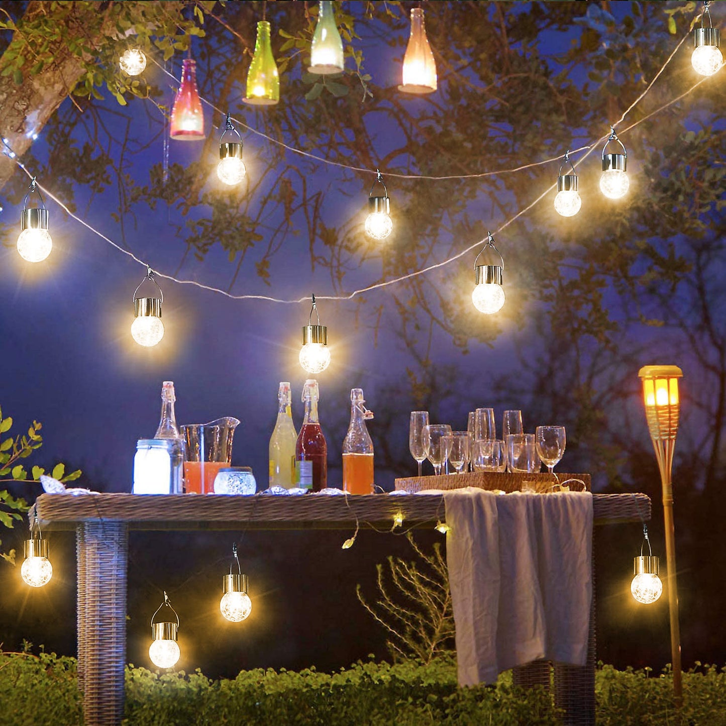 4Pcs Solar Powered Hanging Crystal Ball Lights Outdoor Waterproof Decorative Hanging Globe Lanterns